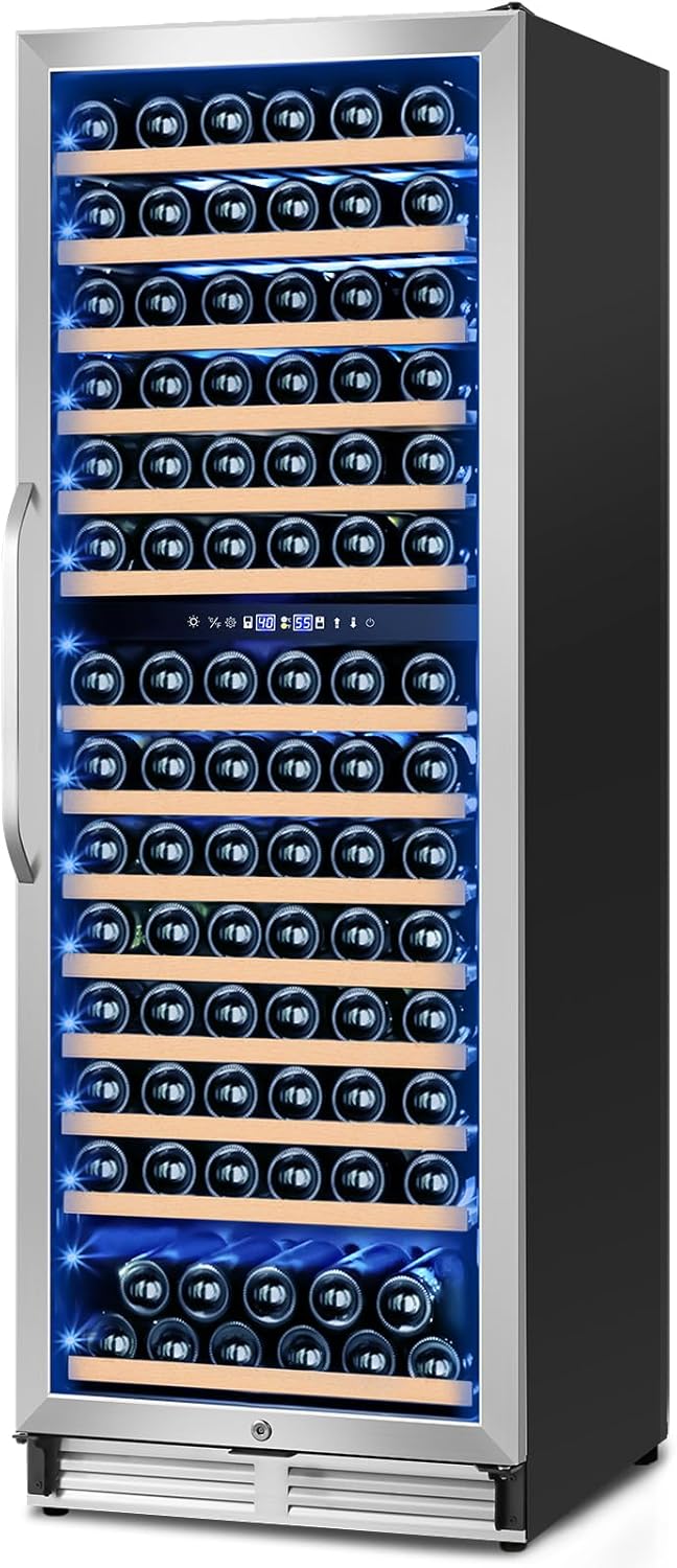 24 Inch Wine Fridge,180 Bottles Dual Zone Wine Cooler Refrigerator, Built-in or Freestanding Wine Refrigerator with Glass Door and Safety Lock, Low Noise, Large Wine Cellar for Home, Office, Kitchen