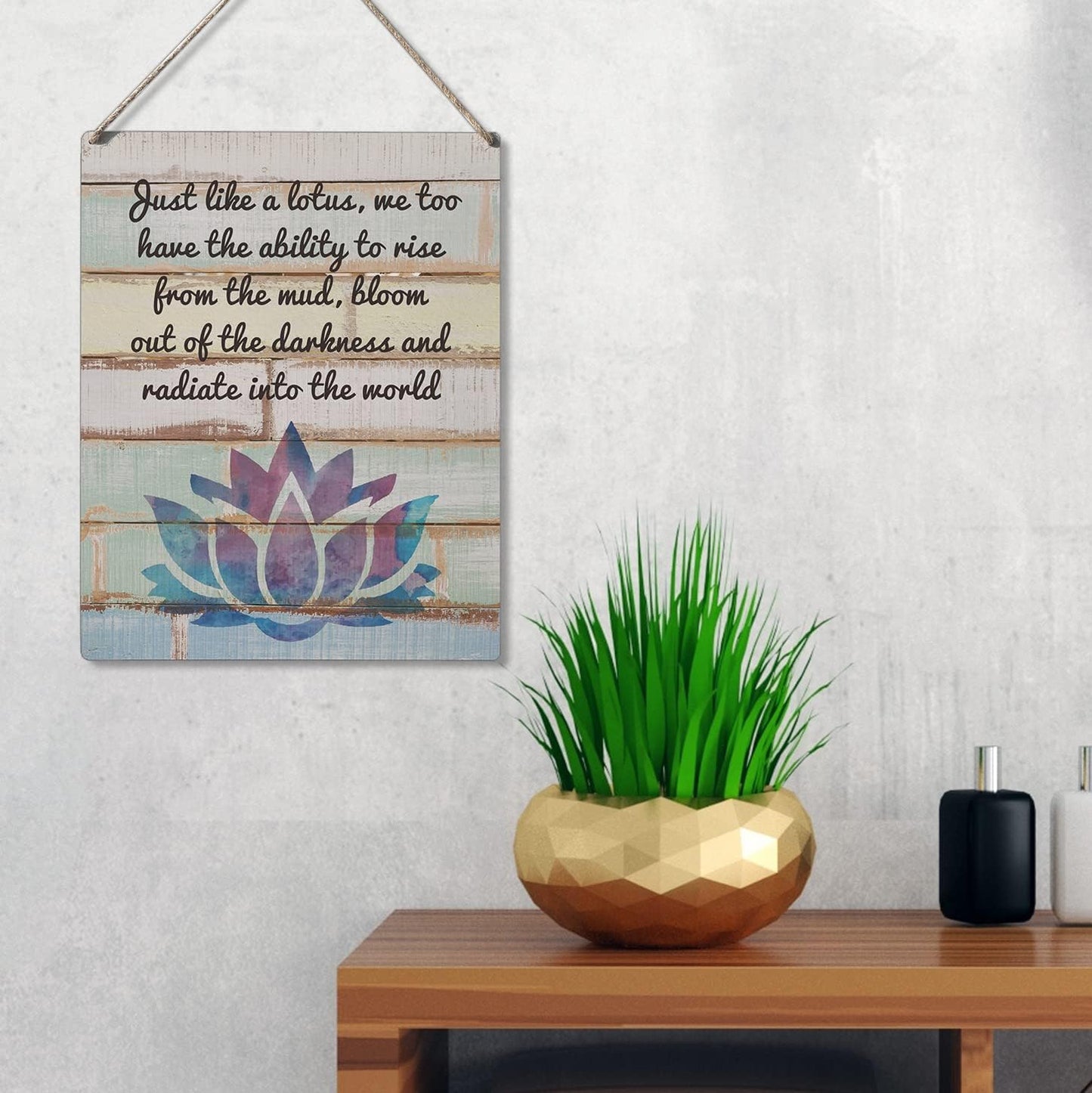 Qious Inspirational Gift Signs Just Like a Lotus We Too Have the Ability to Rise Wooden Hanging Sign Rustic Wall Art Home Decoration 10 x 8 Inches…