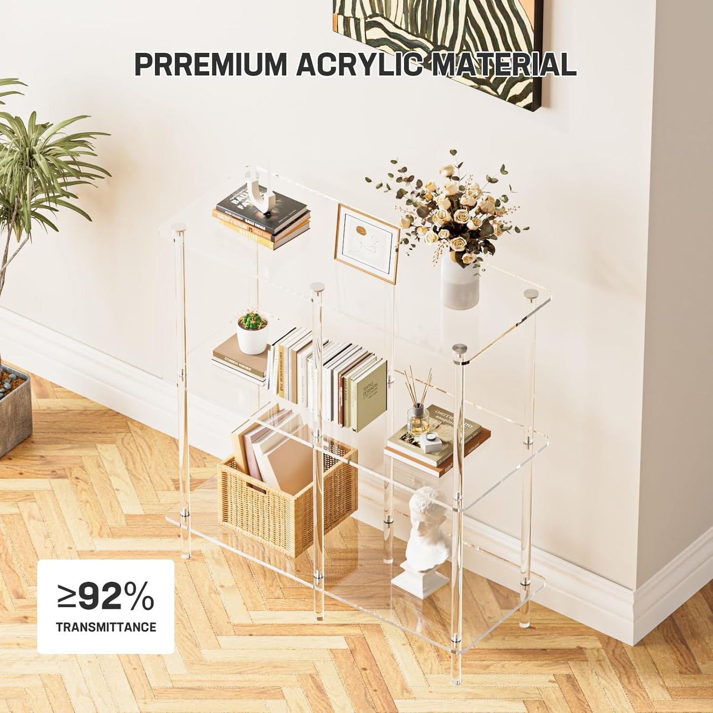 Acrylic Console Table, 29.53" Modern Entryway Table with Storage Shelves, 3 Tier Layer Storage for Foyer, Living Room, Clear.