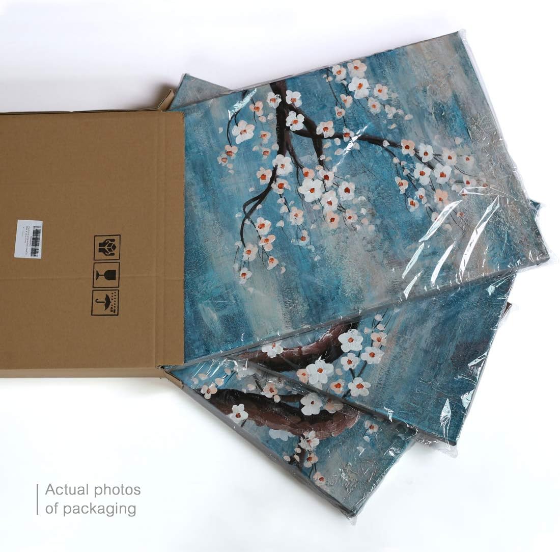 3 Piece Wall Art Hand-Painted Framed Flower Oil Painting On Canvas Gallery Wrapped Modern Floral Artwork for Living Room Bedroom Décor Teal Blue Lake Ready to Hang 12"x16"x3 panel