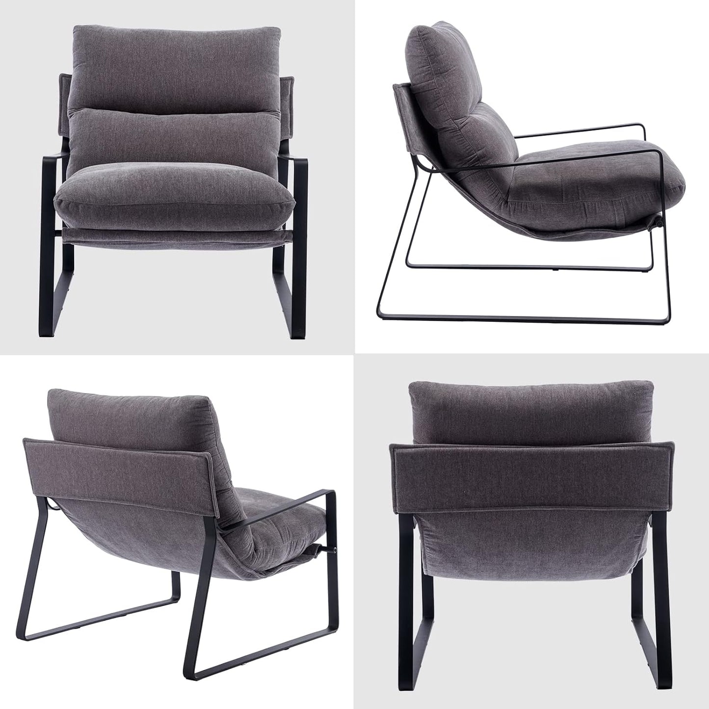 DUOMAY Modern Accent Arm Chair Set of 2, Comfy Linen Lounge Lazy Chair with Metal Leg, Mid-Century Corner Chair for Living Room Bedroom Office Apartment, Grey