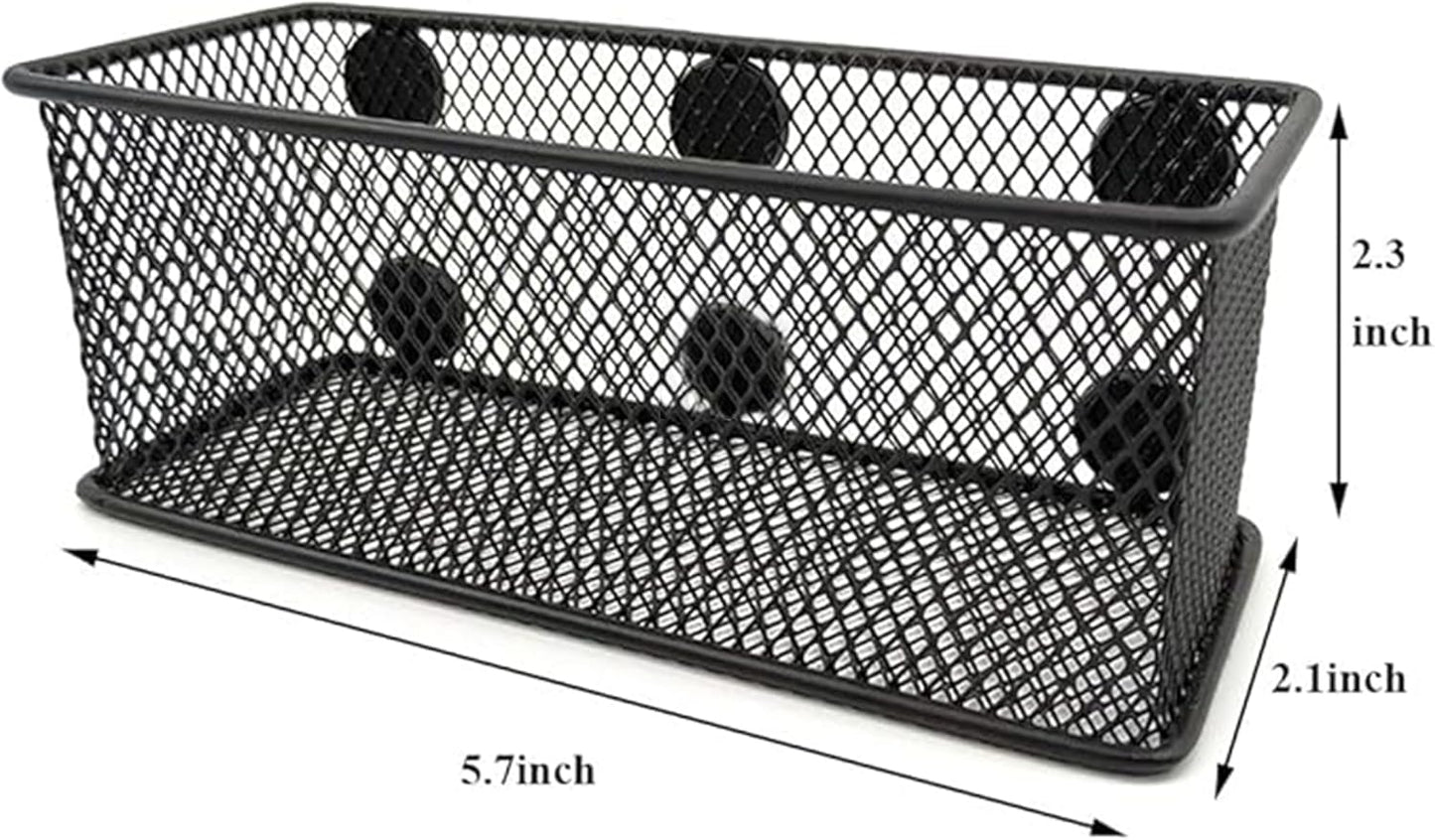 EASEPRES Magnetic Pencil Holder Set of 6 - Black Wire Mesh Storage Baskets Organizer with Strong Magnets - Perfect for Whiteboard, Refrigerator and Locker Accessories