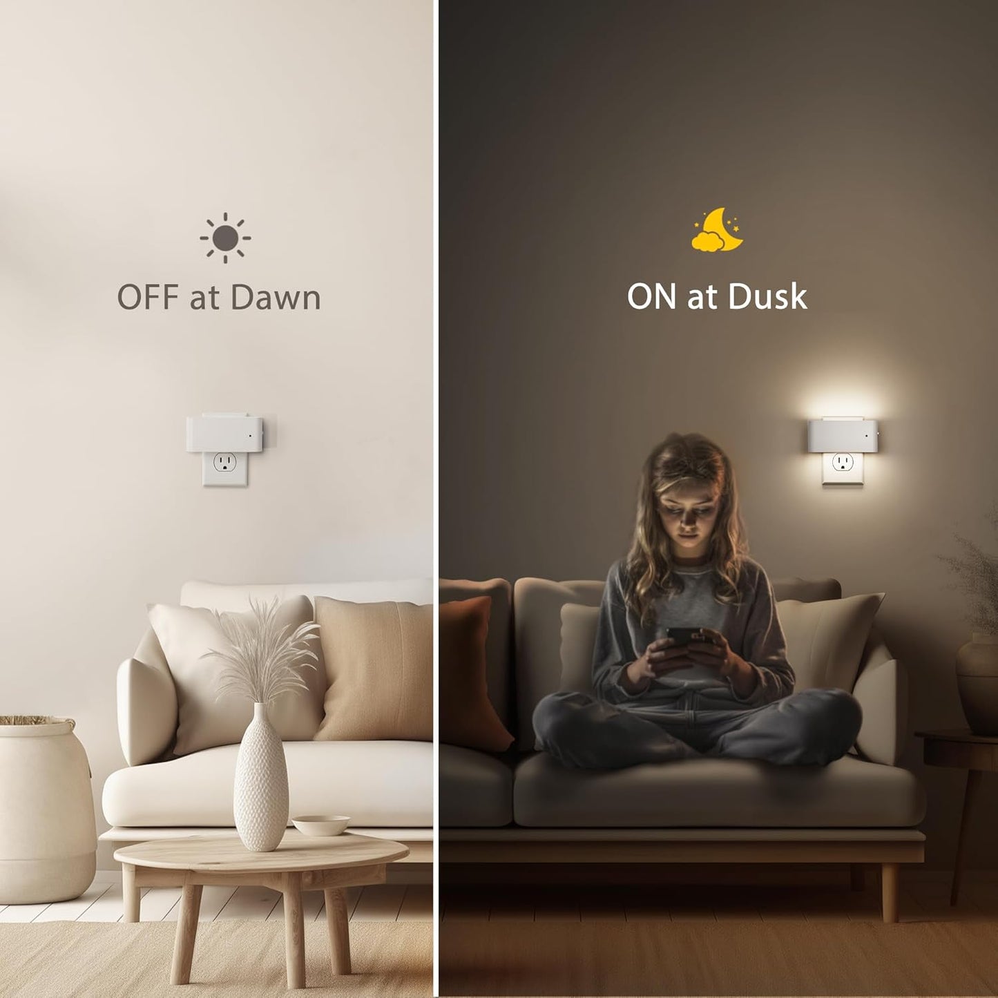 Briignite Night Lights Plug into Wall, 2 Pack, LED Night Light with Dusk to Dawn Light Sensor, Dimmable NightLight Plug in, 5000K Daylight White Nightlight for Kids Room Bedroom Hallway Kitchen