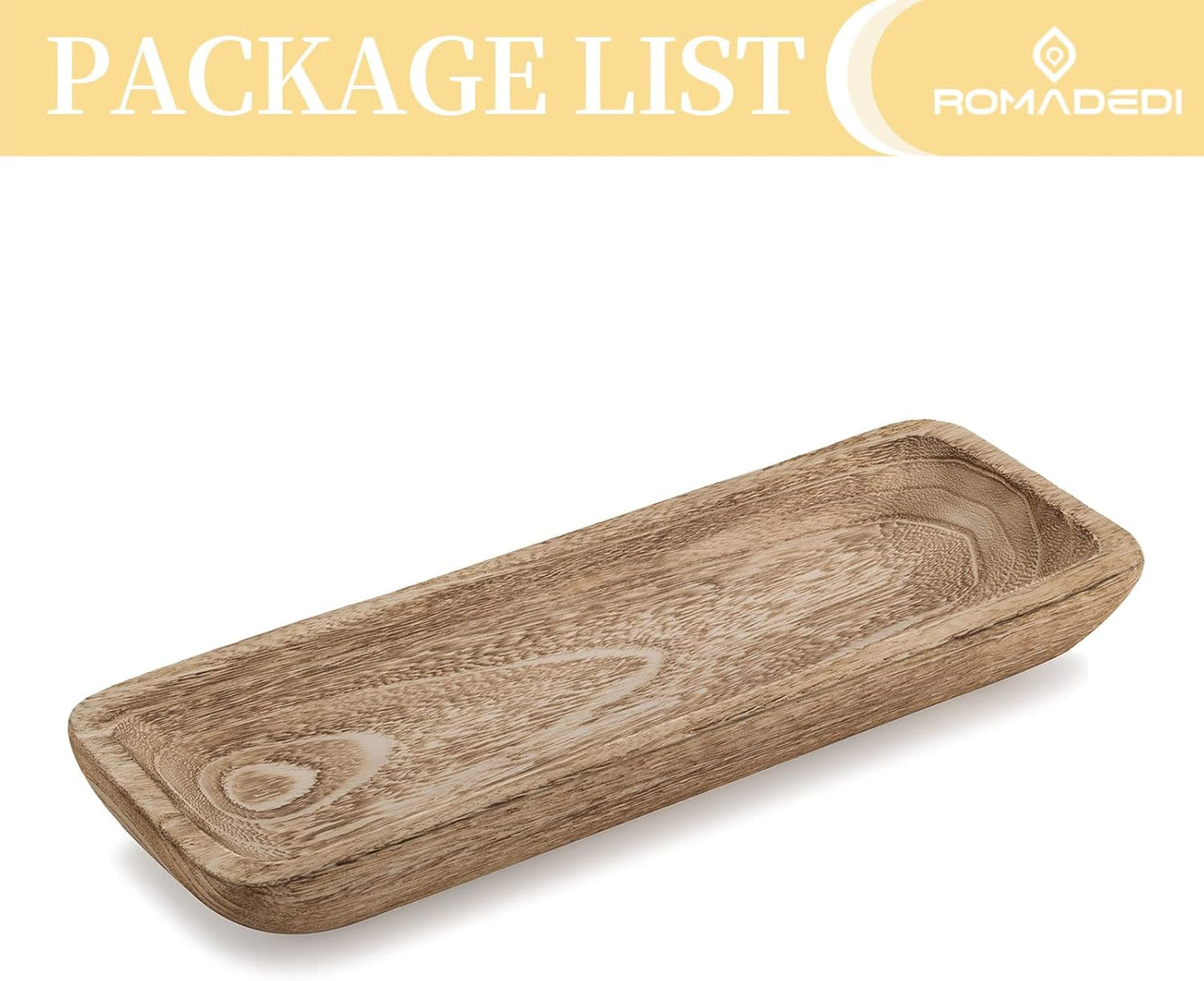 Romadedi Decorative Bowls for Home Decor, Wooden Dough Bowl for Decor, 16" Large Wood Bowl for Kitchen Table Centerpieces, Long Narrow Wooden Tray for Dining Table Decor Centerpiece