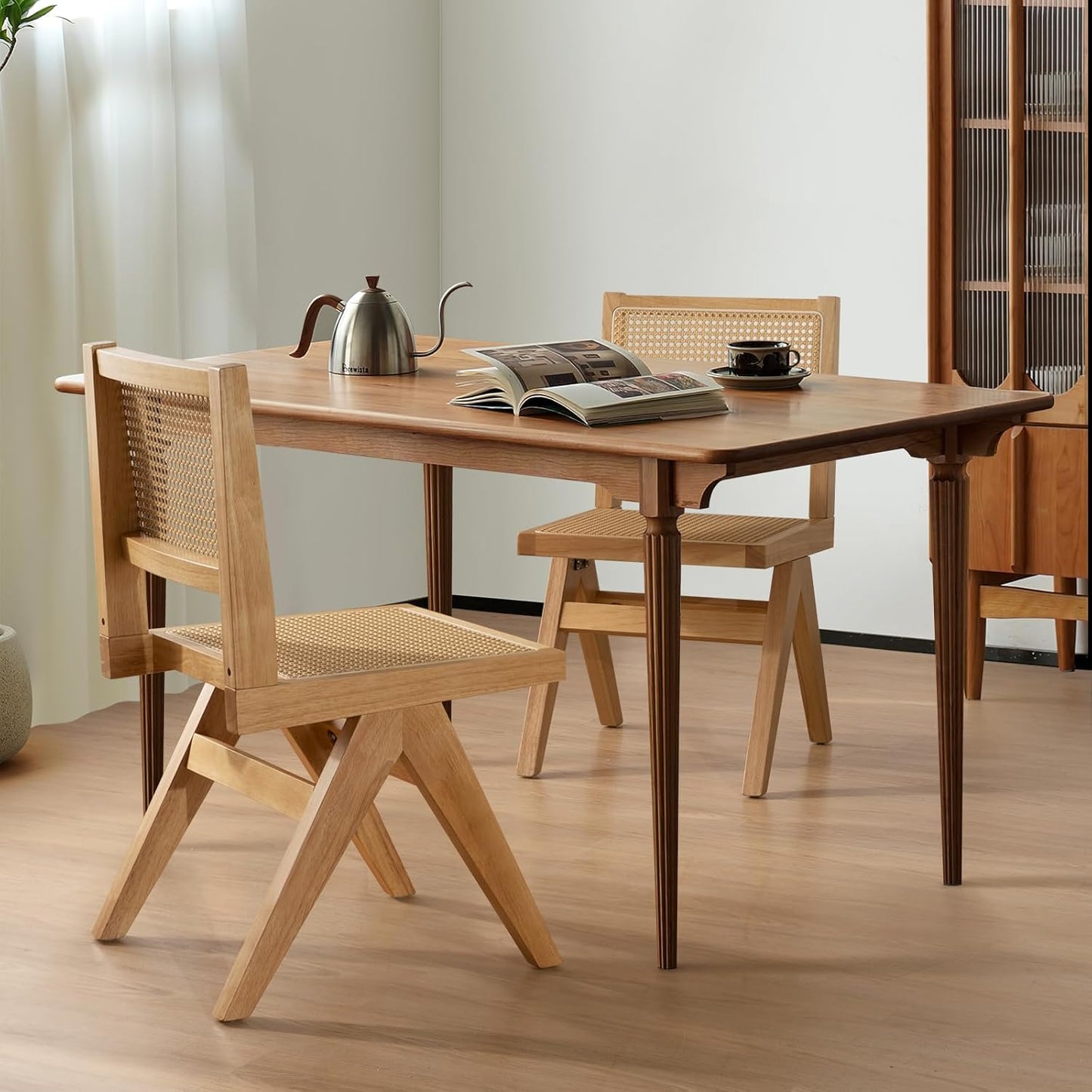 Modern Kitchen Chairs Set of 4, Armless Dining Room Chairs Solid Wood