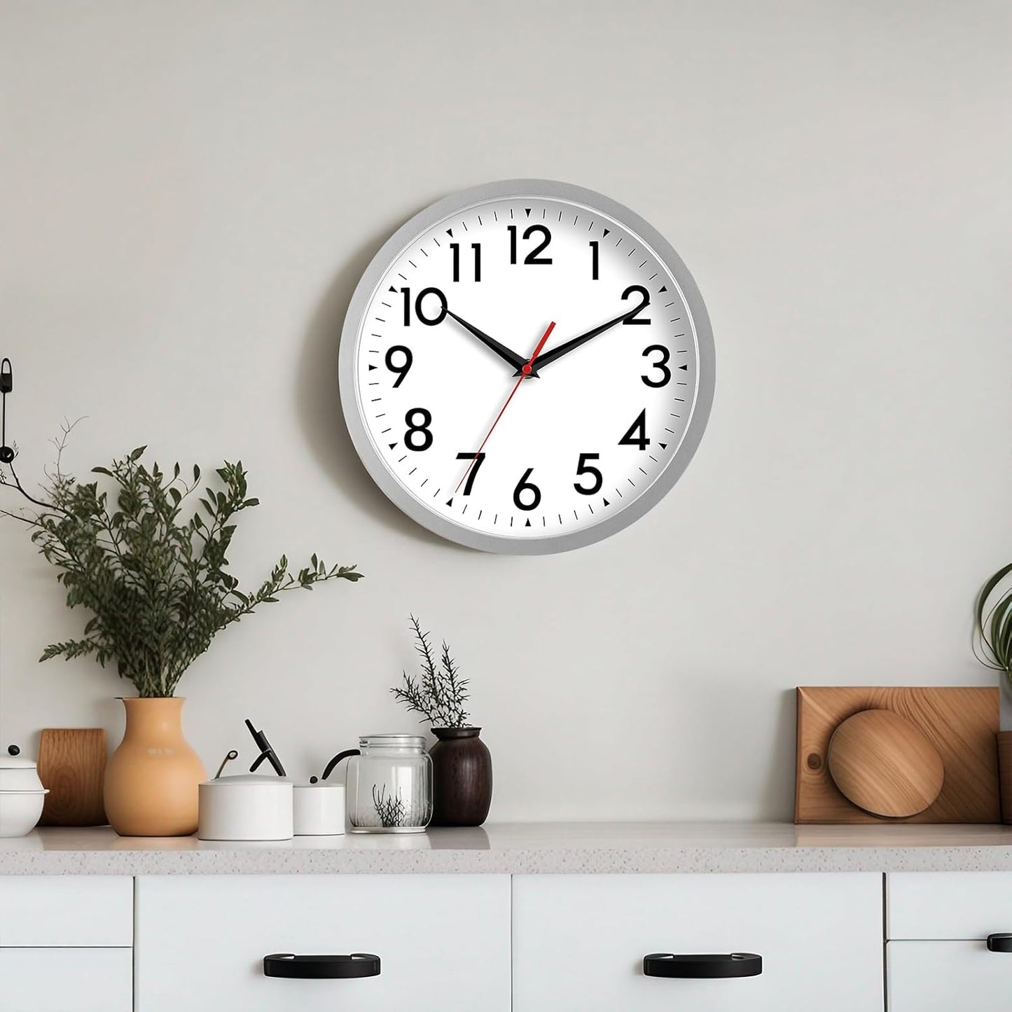 14 Inch Wall Clock Large Battery Operated Big Silent Non Ticking Analog Decorative for Living Room Office Kitchen Outdoor Classroom Bedroom Bathroom School Home(Silver)