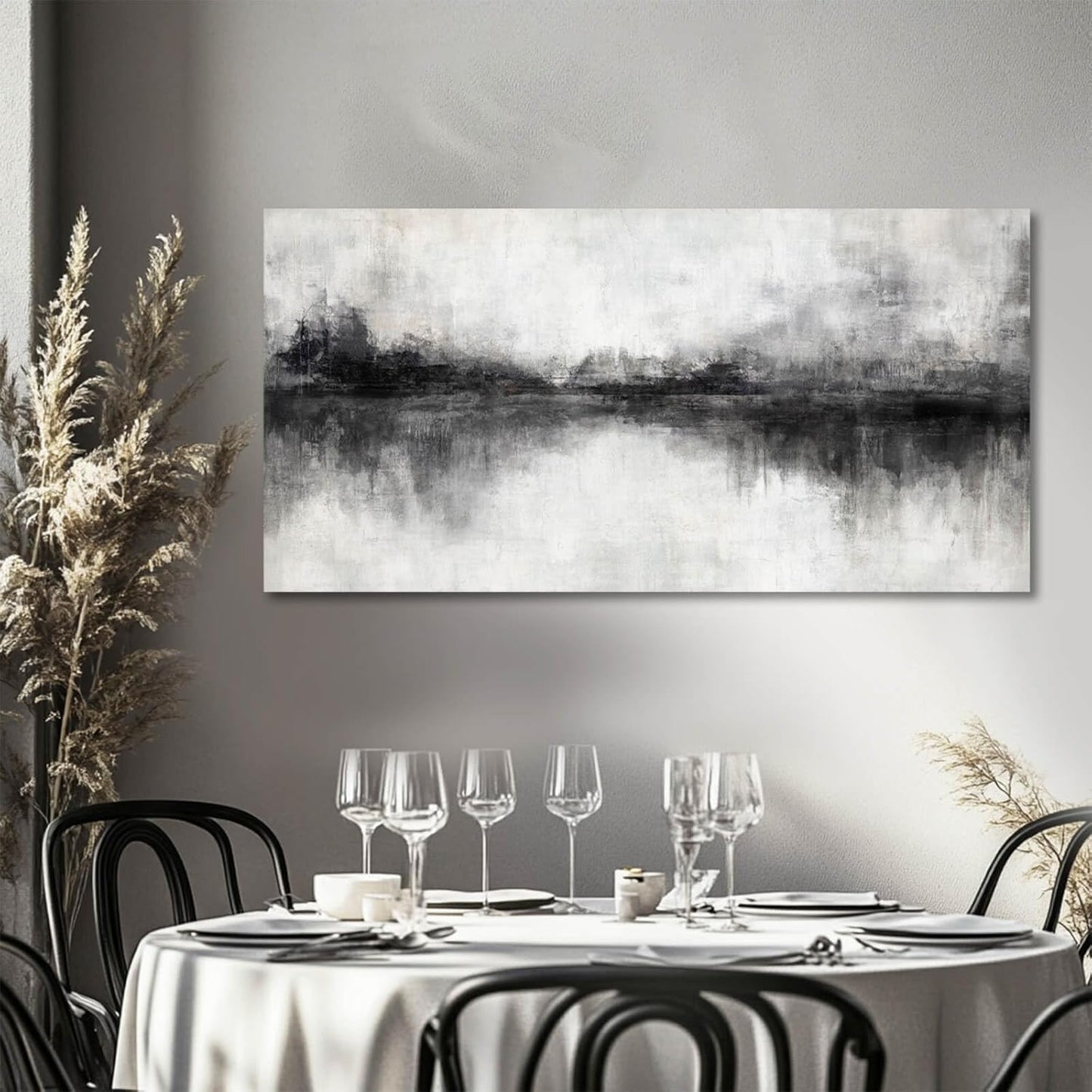 Pictures for Living Room Wall Decoration Black Wall Decor Dining Room Abstract Canvas Wall Art White Home Decor Black And Grey Office Artwork 20"x40"