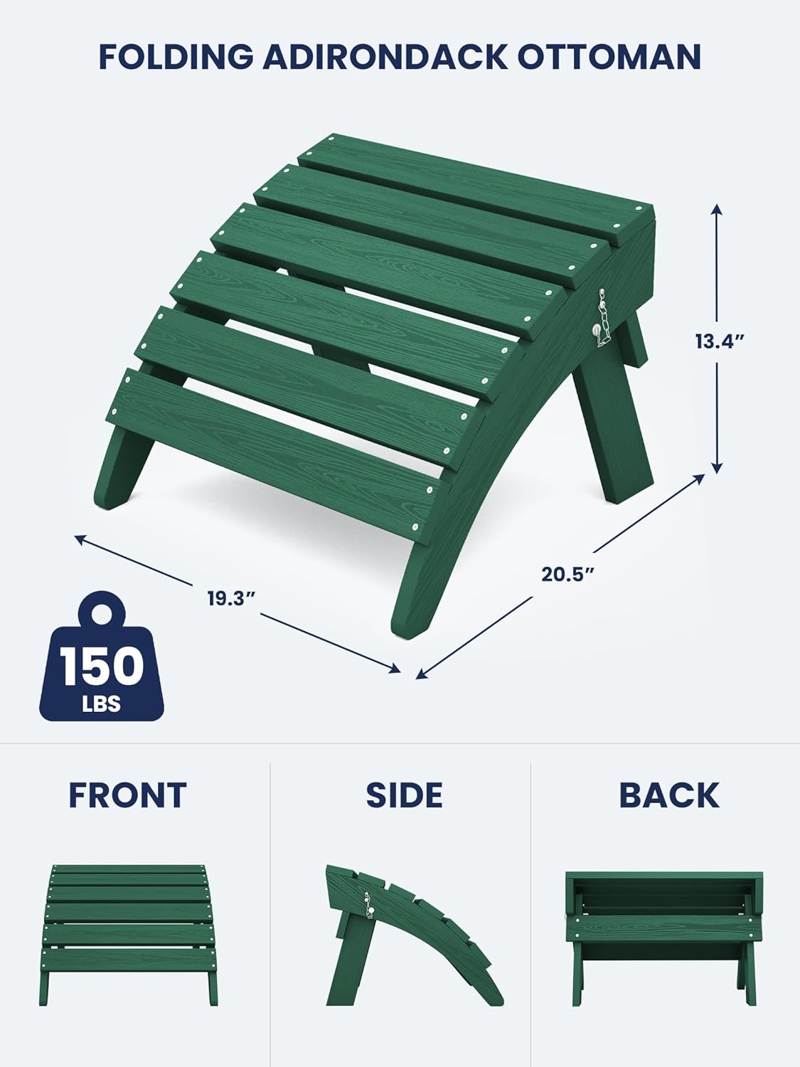 KINGYES Folding Adirondack Ottomans Set of 2 for Adirondack Chair, Green