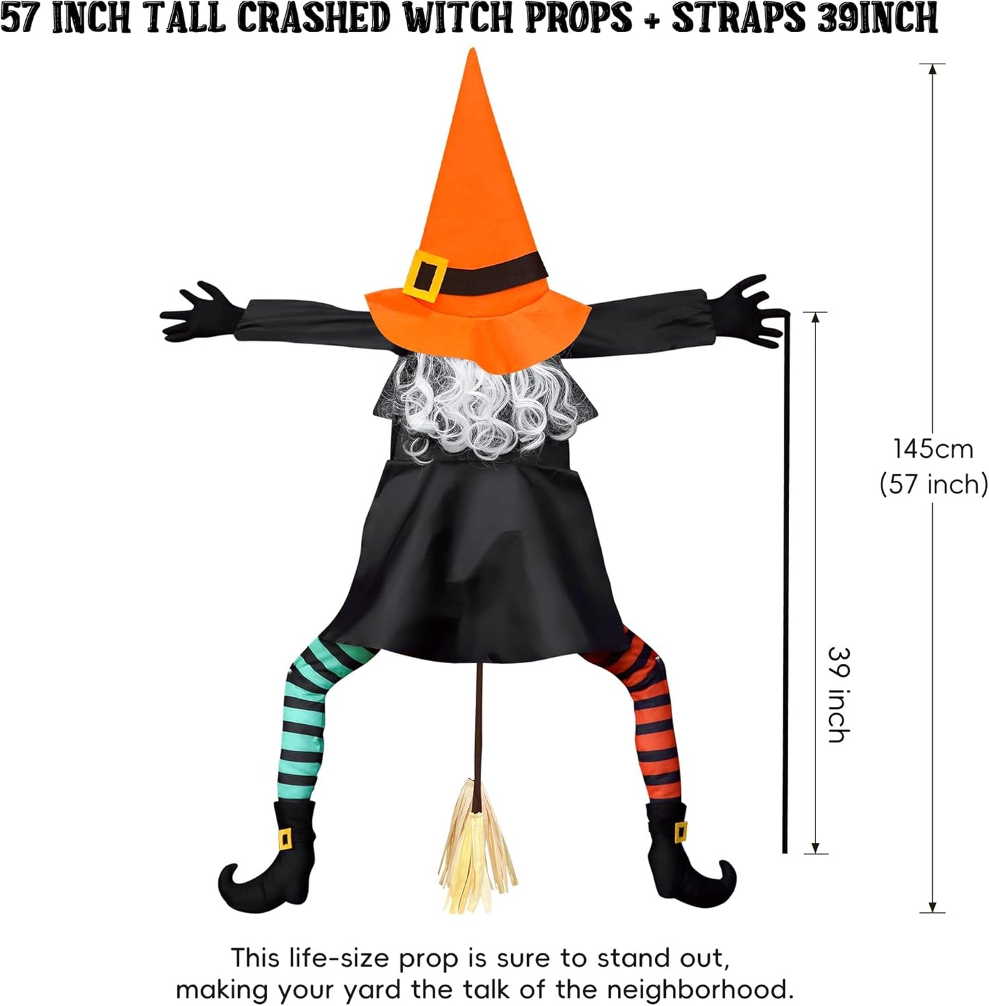 POPGIFTU 53" Halloween Crashing Witch Decoration – Funny Flying Witch for Tree, Yard, Porch & Outdoor Halloween Decor