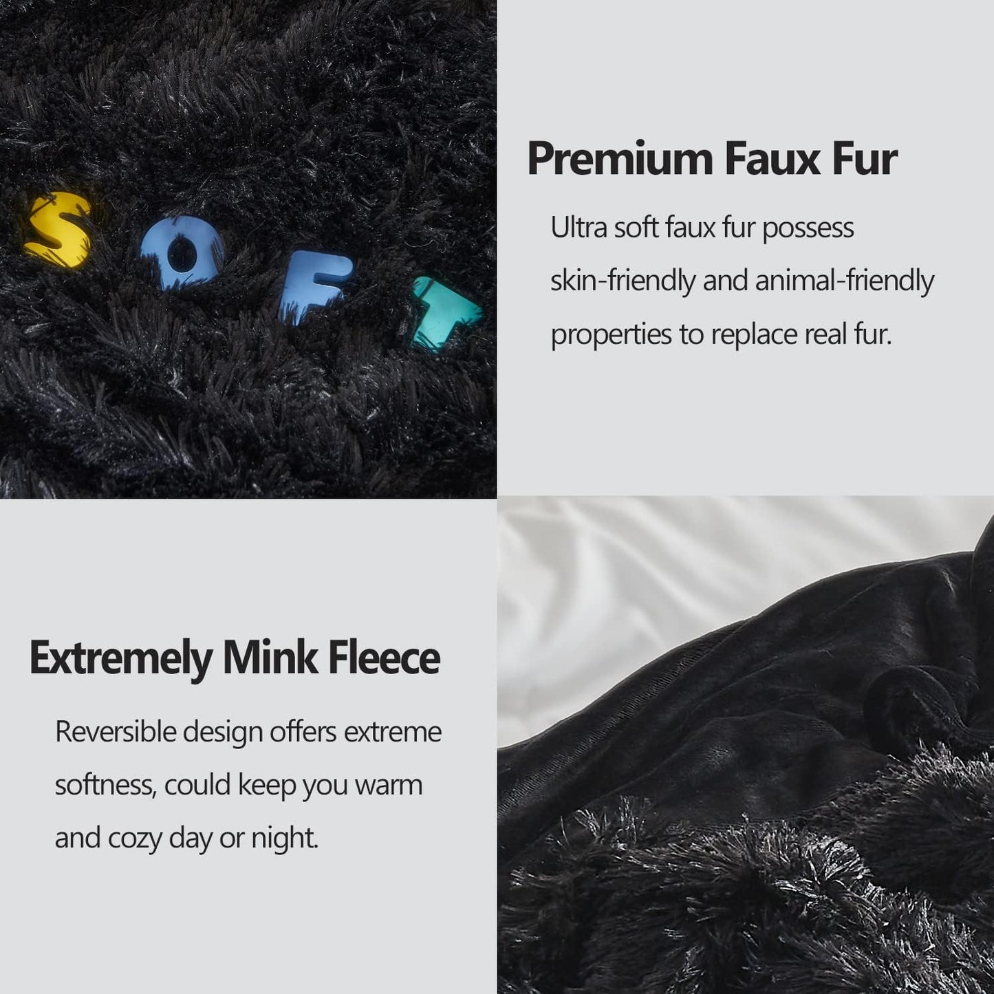GONAAP Fuzzy Faux Fur Throw Blanket Twin Size Black Super Soft Cozy Plush Fuzzy Shaggy Blanket for Couch Sofa Bed (Black, Twin(60"x80"))