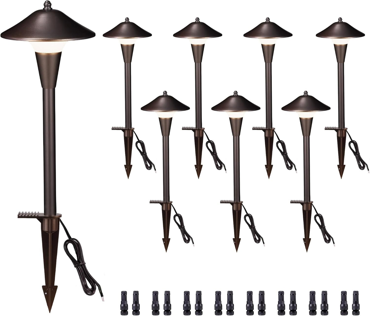 Outdoor Pathway Lights Wired 12V, 2700K/3000K/3500K/4000K/5000K Selectable Landscape Path Light LED, Waterproof Walkway Fixture Mushroom, ORB Aluminum for All Weather Garden Yard (8 Pack)