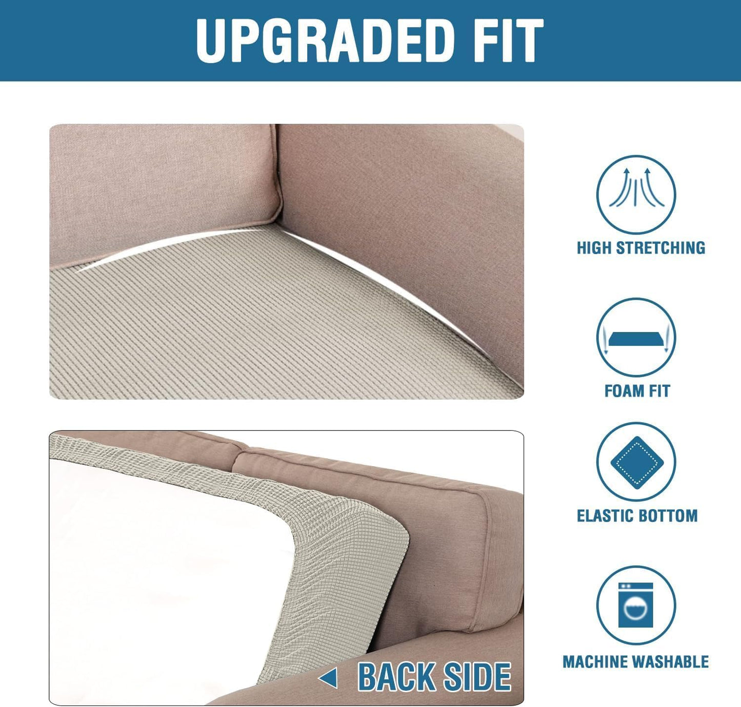 H.VERSAILTEX Super Stretch Individual Seat Cushion Covers Sofa Covers Couch Cushion Covers Slipcover Sets Thick Jacquard Textured Twill Fabric (1 Piece Chair Cushion Cover, Island Fossi)