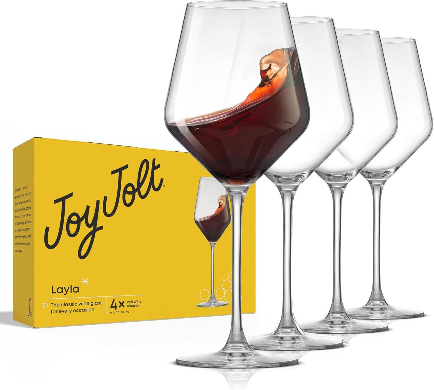 JoyJolt Layla Italian Red Wine Glasses, Set of 4, 17 oz Clear – Made in Europe