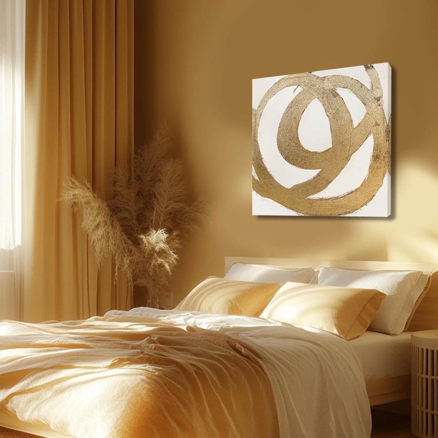 CHUDANHAO Contemporary Neutral Artwork Line Wall Hangings Decor Gold Wall Paintings 28"x28" Decoration for Bedroom Wall Office Decor