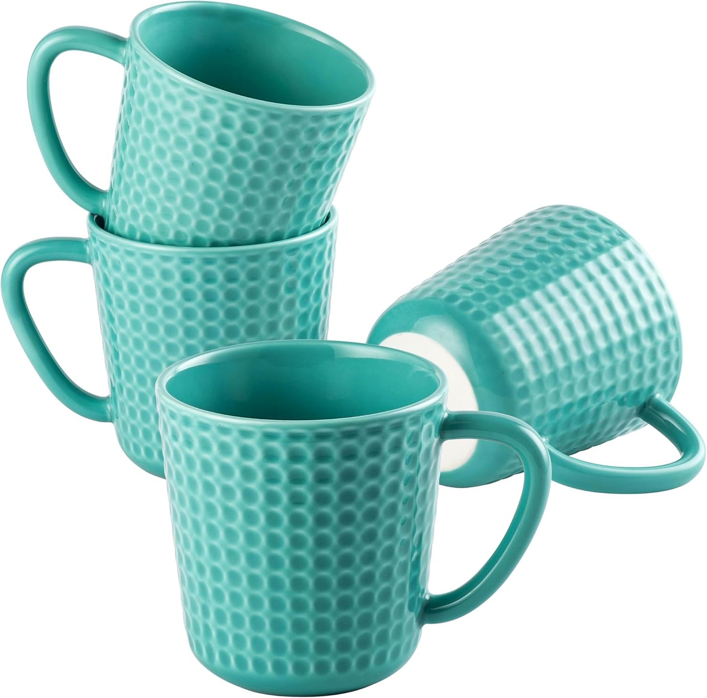 Ceramic Coffee Mugs 15 oz, Large Waffle Embossed Mug Set with Handle, Unique Coffee Cups for Latte, Cappuccino, Cocoa, Hot Tea, Mocha, Milk, Housewarming Wedding Present - Set of 4 (Turquoise)