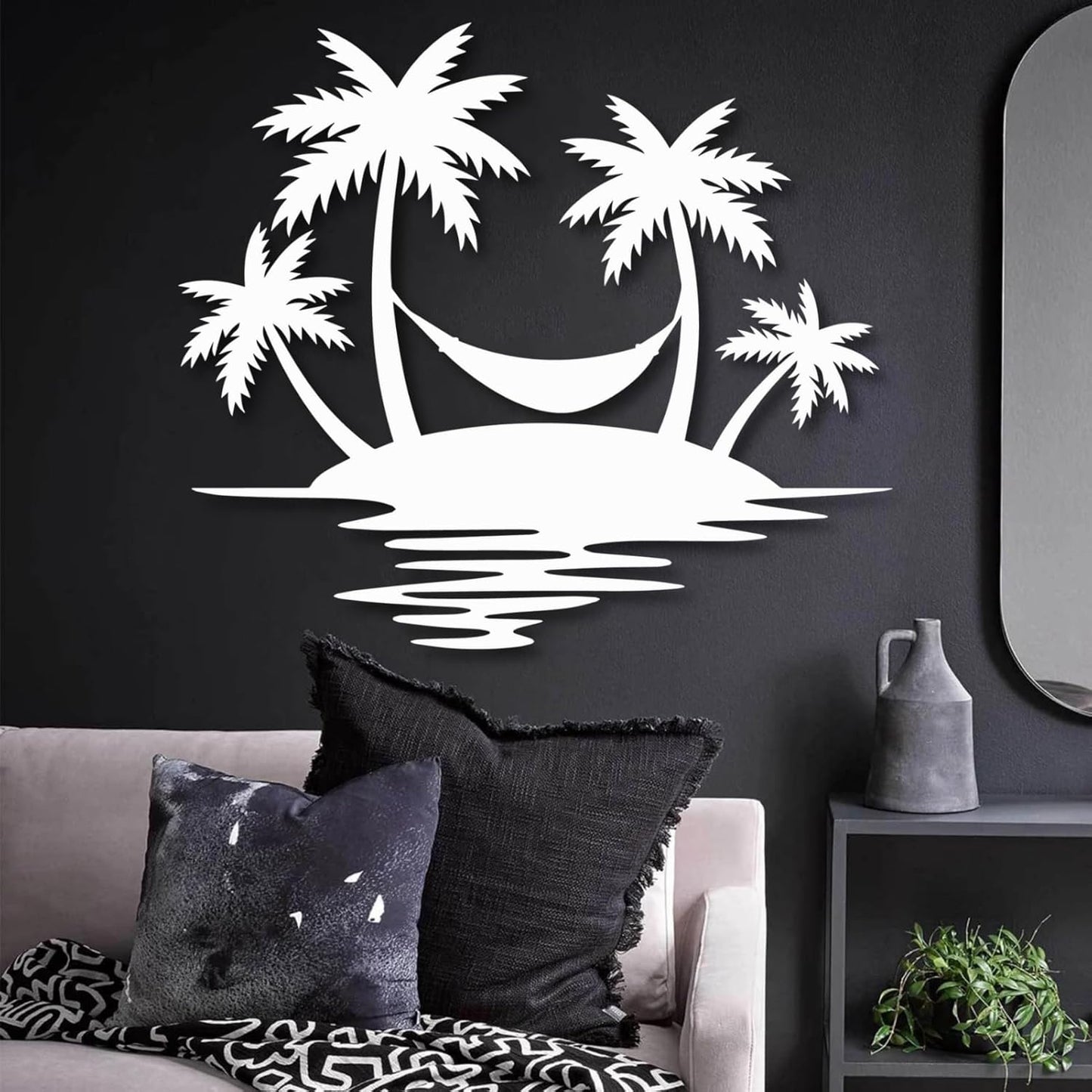 Palm Tree Metal Wall Decor,Palm Tree Outdoor Wall Art,Tropical Palm Tree Wall Decorations for Living Room,Outdoor Wall Decorations for House(19"×16",Black)