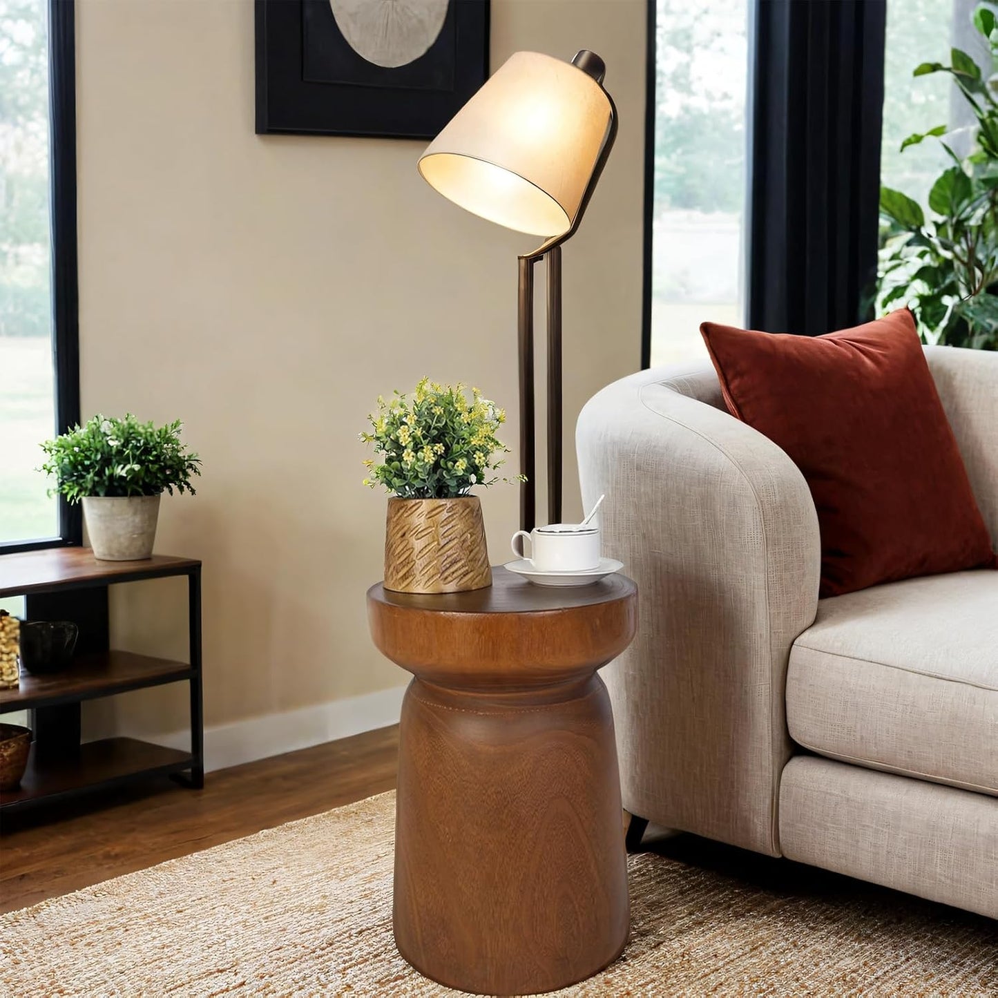 Solid Wood Tree Stump Table Wooden Side Table End Table Plant Stool Handmade Rustic Nightstand Natural Wood Stool Coffee Table for Home Office Patio (Brown)