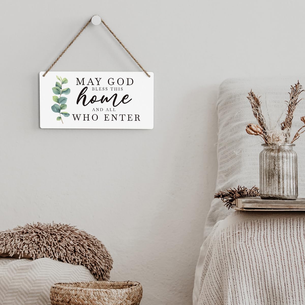 SENJIAN Christian Home Decor, Bless This Home Wall Decor, Modern Farmhouse Sign Scripture Printed Wood Sign Wall Art Religious Decoration for Office Bathroom Bedroom