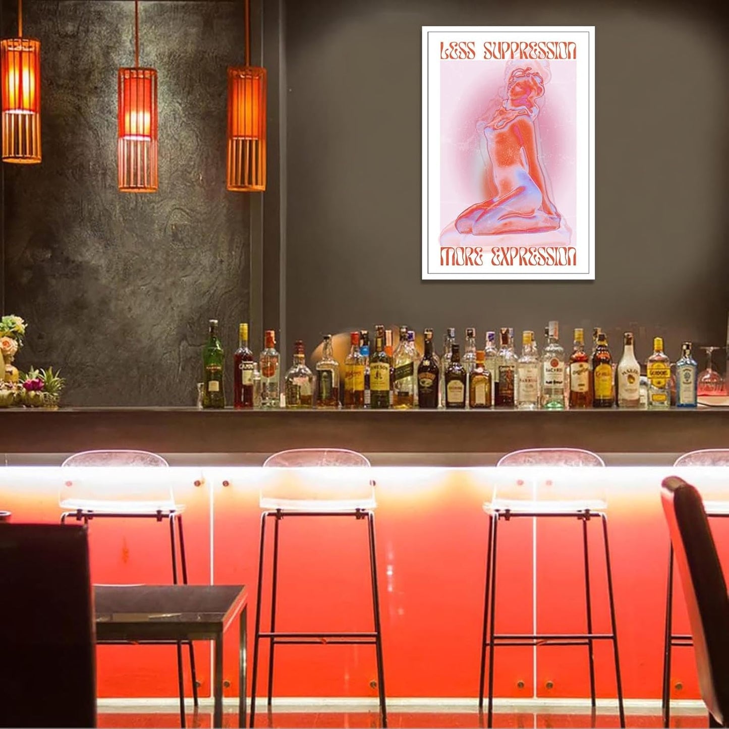 Spiritual Affirmation Art Poster Pink Woman Canvas Wall Art Aesthetic Pictures Sexy Woman Prints Painting Trendy Gradient Aesthetic Wall Decor Living Room Bedroom 16x24in Unframed