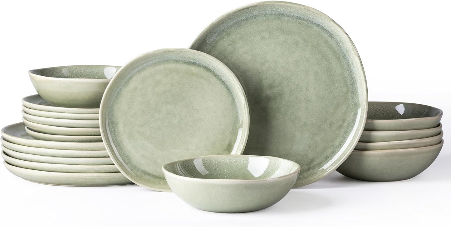 AmorArc Ceramic Dinnerware Sets,Handmade Reactive Glaze Stoneware Plates and Bowls Set,Highly Scratch Resistant | Dishwasher & Microwave Safe,Service for 6 (18pc)