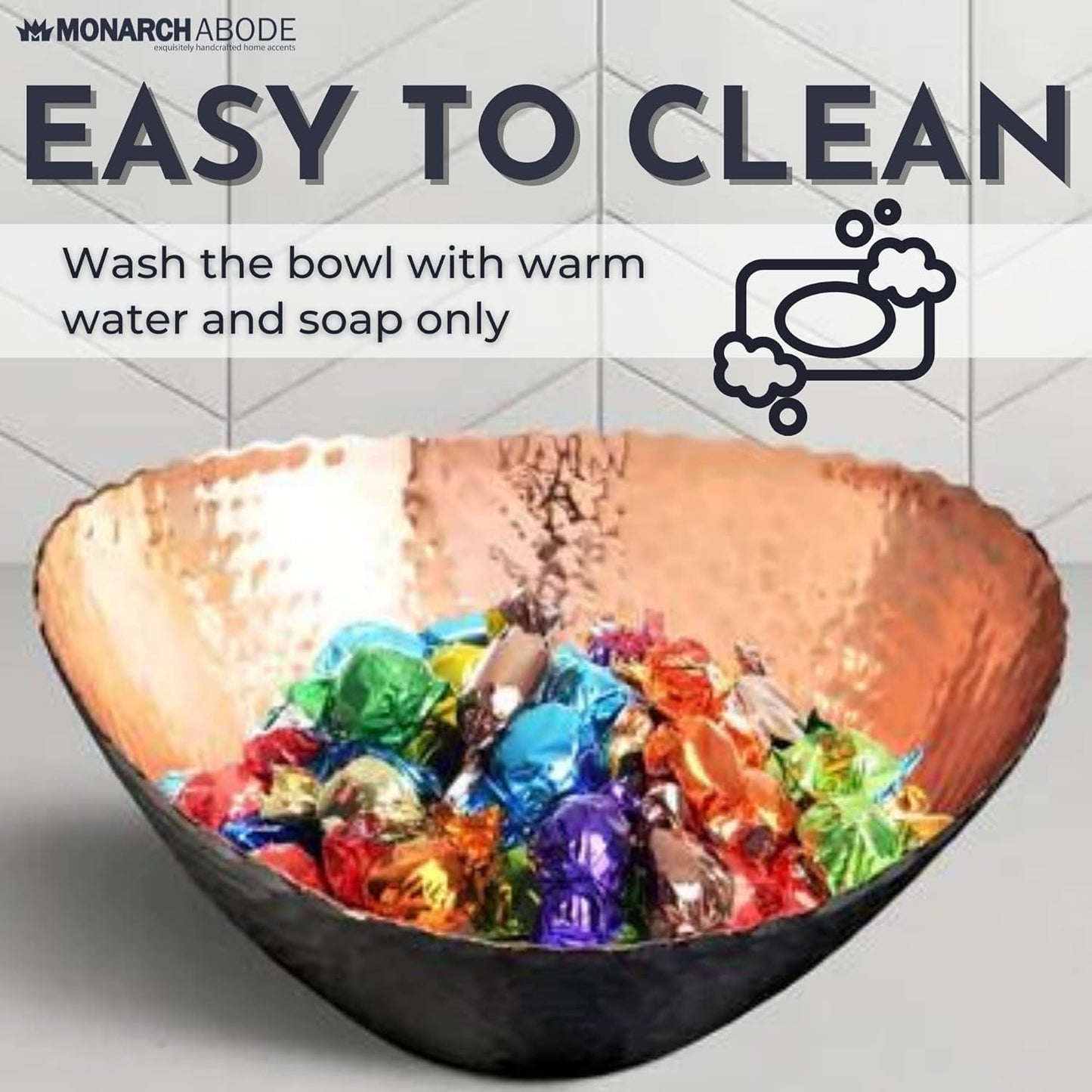 Monarch Abode Hand Hammered Decorative Bowl for Home Decor, 7.5-Inch White and Copper Plated – Key Bowl for Entryway Table, Catch All, Decorative Fruit Basin, Key Holder, Bowls for Home Decor