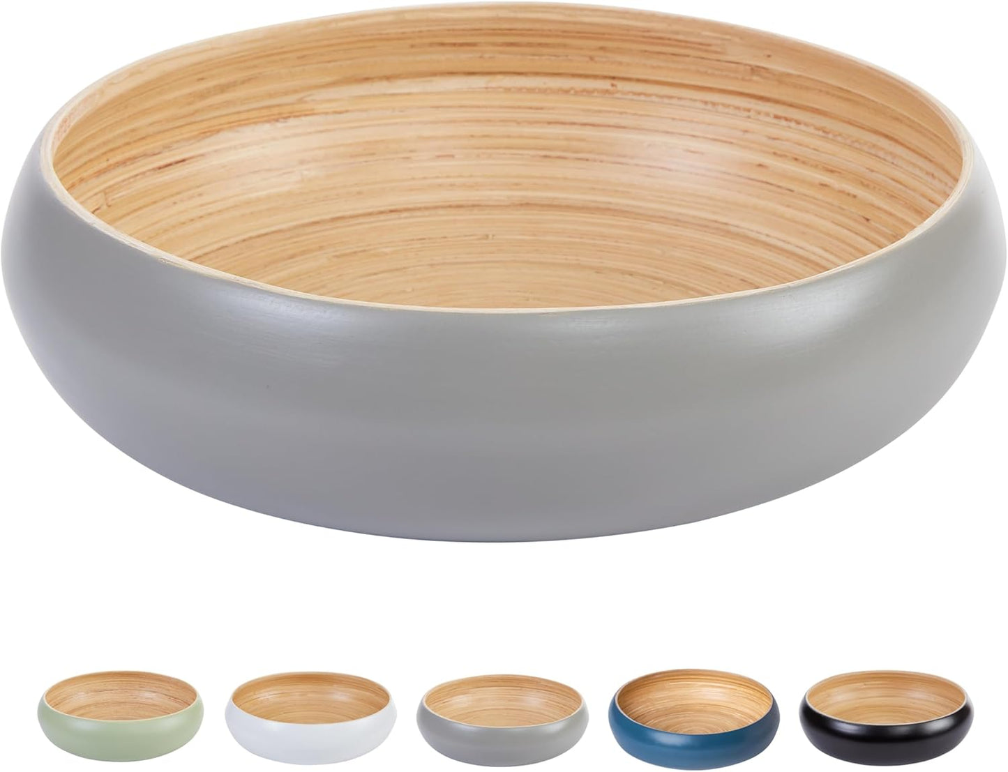 Fruit Bowl For Kitchen Counter, Decorative Bowl, Large Serving Bowl Or Fruit Basket For Kitchen Decor Spun Bamboo (Gray)