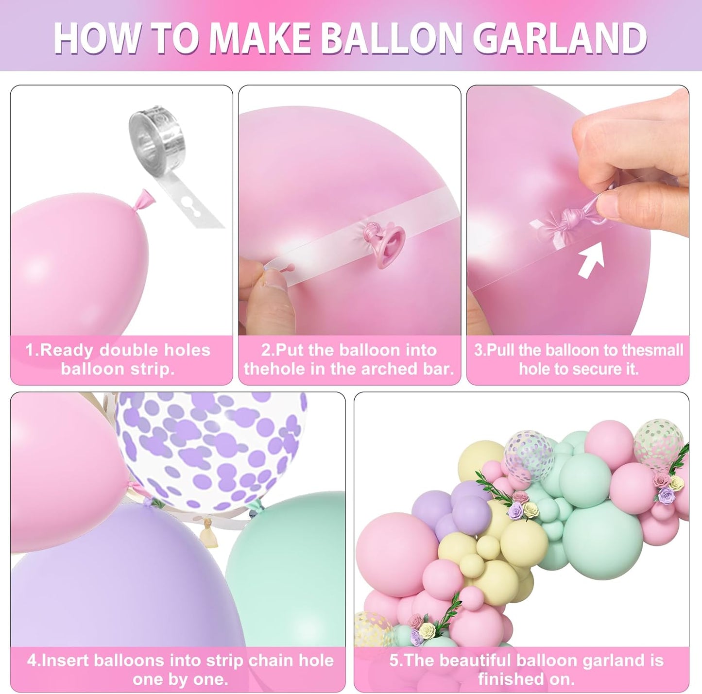 Amandir 153pcs Pastel Balloons Garland Arch Kit, Different Sizes 18 12 10 5inch Pastel Pink Yellow Green Purple Confetti Balloons for Spring Baby Shower Wedding Wildflower Birthday Party Decorations