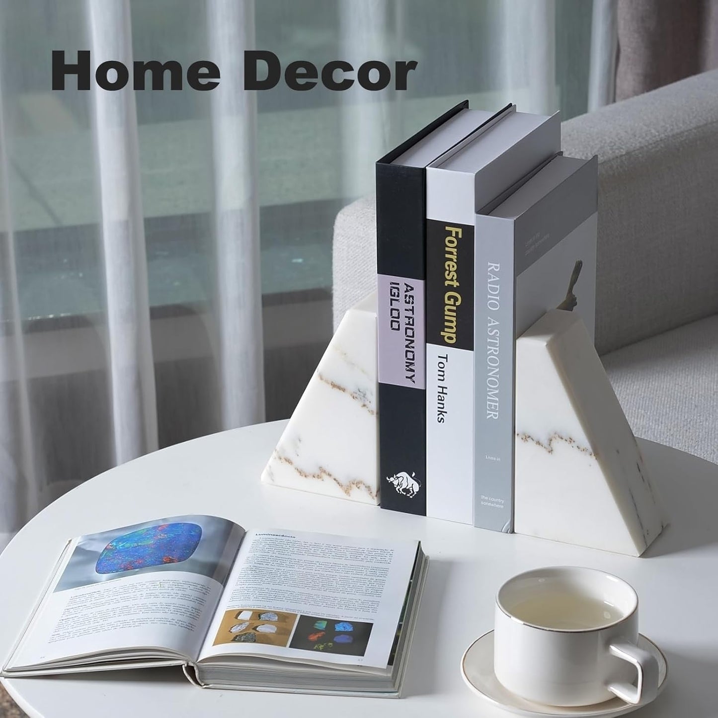 Marble Book Ends White, Heavy Duty Book Ends for Shelves, Decorative Natural Book Stopper，Unique Decorative Bookend for Home Shelves Calacatta Natural Marble Bookend, Set of 2