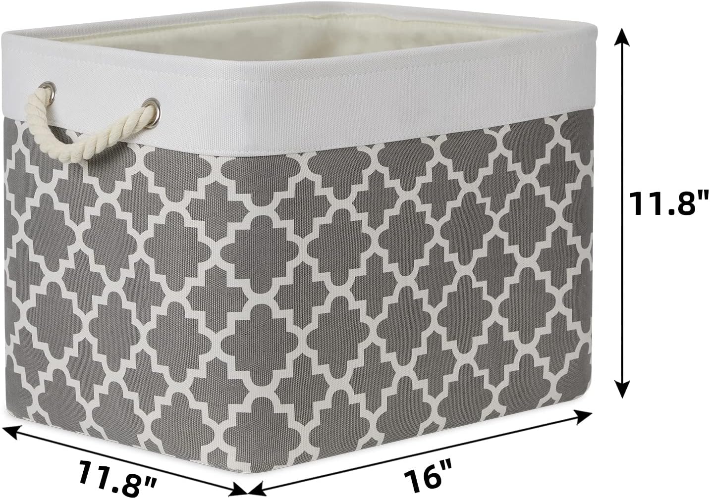 Bidtakay Large Fabric Storage Basket Set of 2 Collapsible Rectangle Basket for Shelves 16" X 11.8" X 11.8" Decorative Organizer Bins for Clothes Toys(White&Quatrefoil Grey)