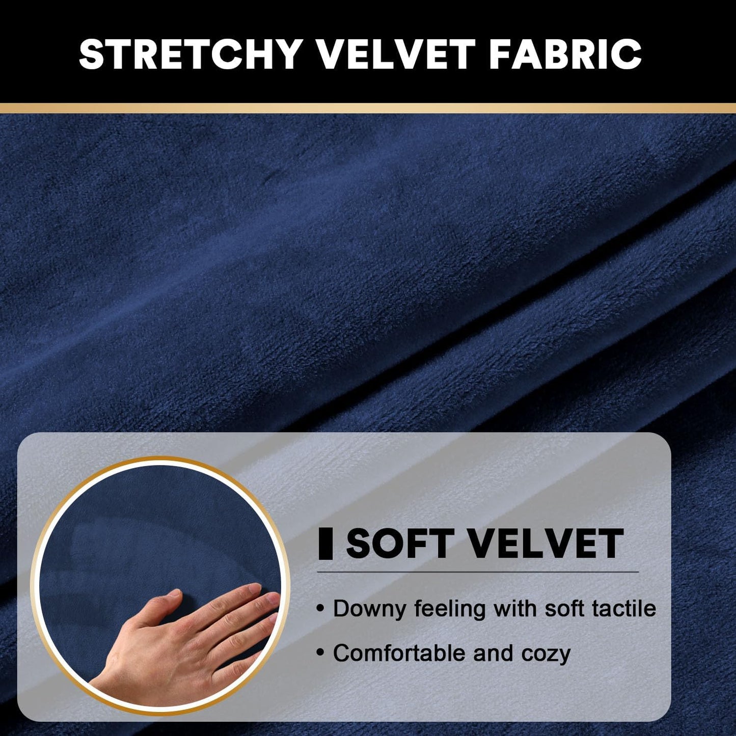PrinceDeco Velvet Couch Cushion Covers 3 Pieces Velvet Separate Couch Cover Stretch Sofa Slipcover Washable Furniture Protector for Sectional Sofa(Each Width Up to 40", Navy)