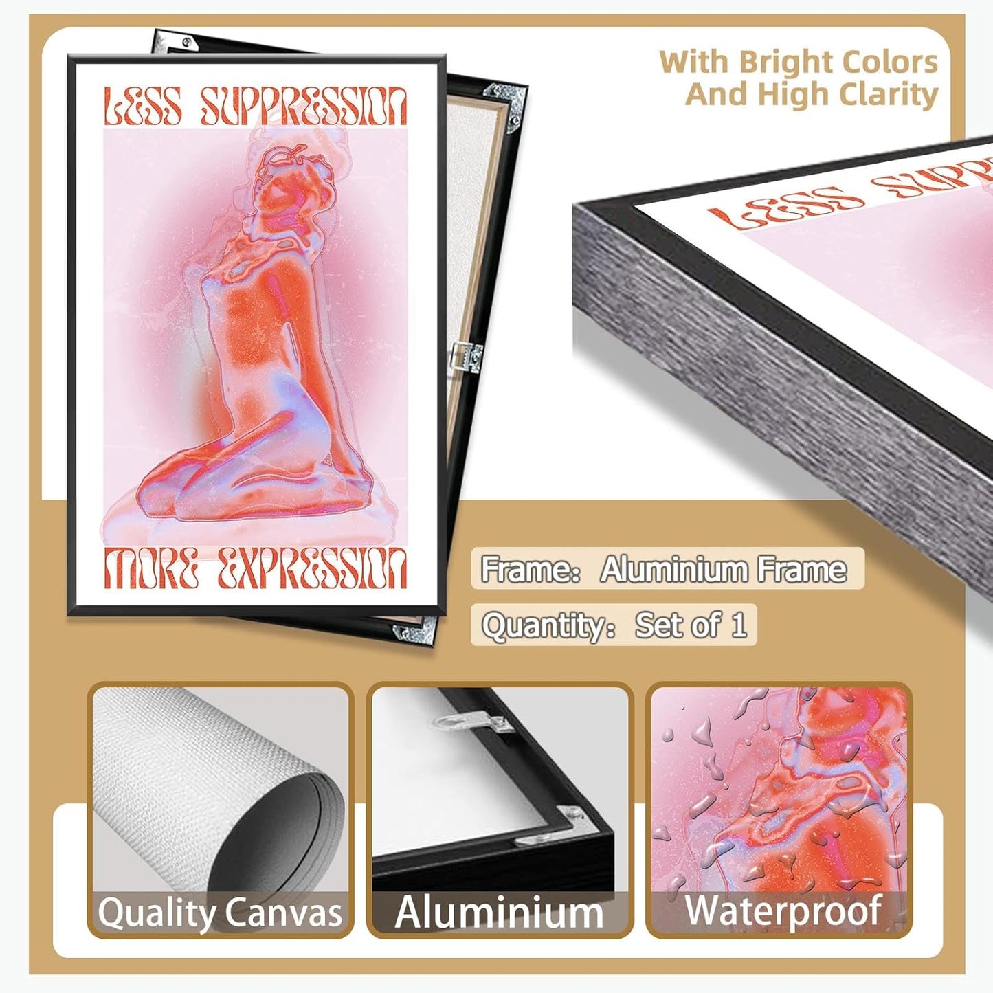 Spiritual Affirmation Art Poster Pink Woman Canvas Wall Art Aesthetic Pictures Sexy Woman Prints Painting Trendy Gradient Aesthetic Wall Decor Living Room Bedroom 16x24in Framed