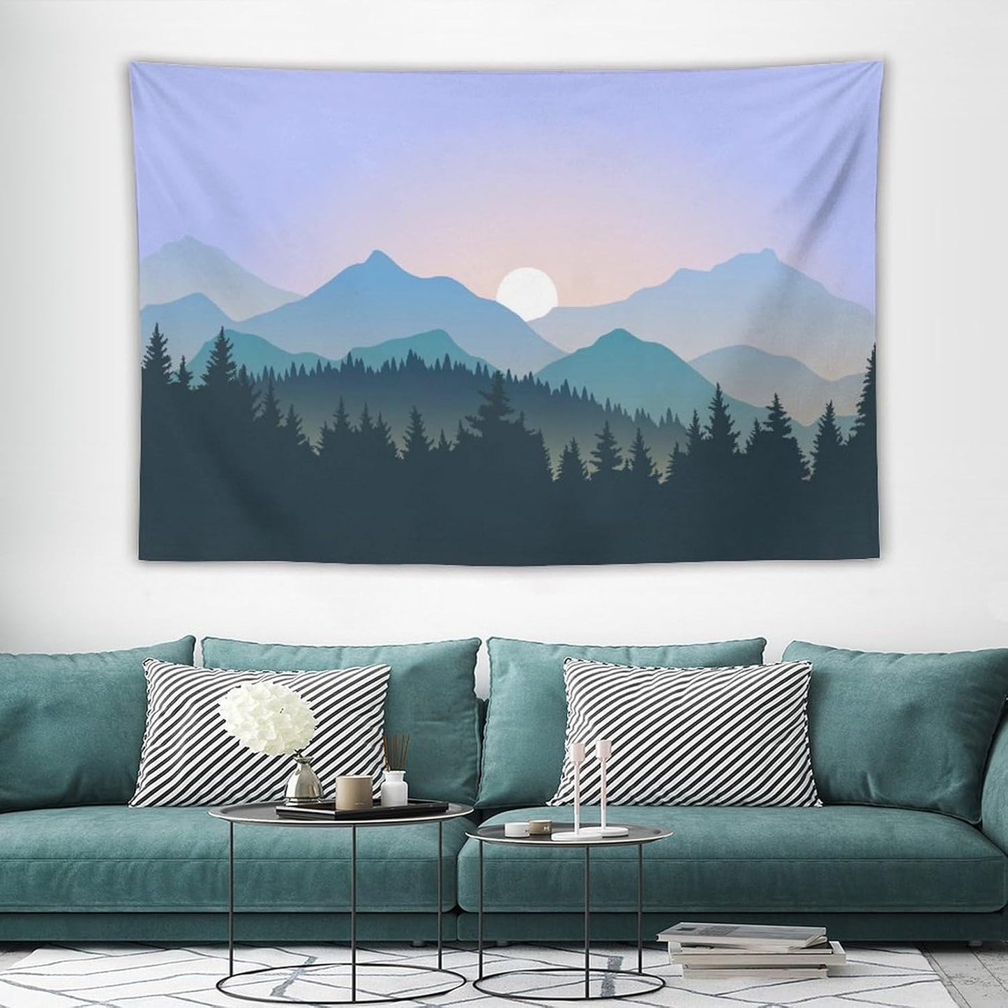 HZOHNAGO Mountain Tapestry Forest Mountain Sunrise Pattern Printed Wall Tapestry Wall Hanging for Bedroom Living Room Dorm 60" W x 40" H