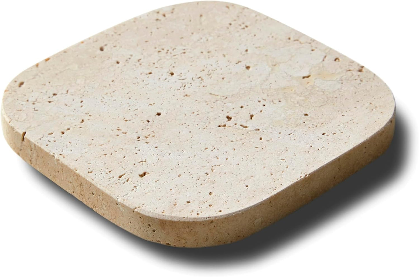Luxury Turkish Travertine Coasters - Set of 4 - Square Marble Bar Coasters for Drinks, Coffee - Stone Holder for Home Décor, Housewarming Gifts (Beige Travertine)
