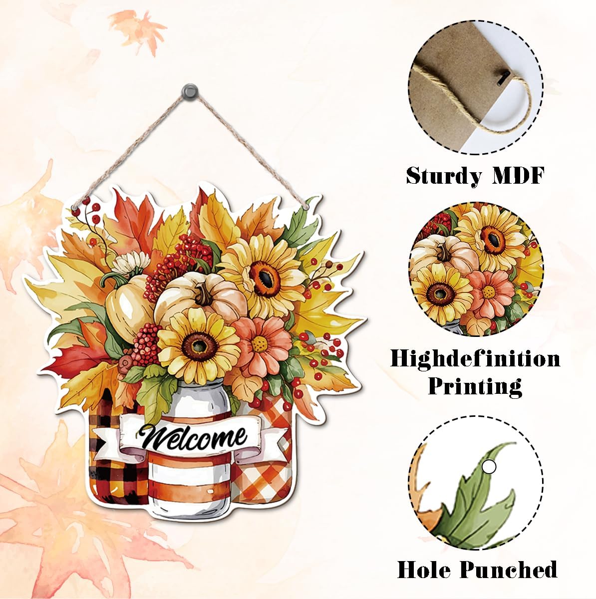 Thanksgiving Welcome Door Sign Pumpkin Hanging Decor Fall Wooden Sign Autumn Decorations, Outdoor Farmhouse Porch, Autumn Harvest Thanksgiving Home Decorations, Housewarming Gift