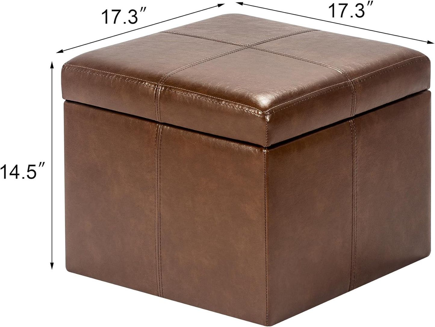 Adeco Storage Ottoman Foot Rest Stool, Leather Ottoman Footstool with Hinged Lid, 17" Small Foot Stool Bench for Living Room, Bedroom