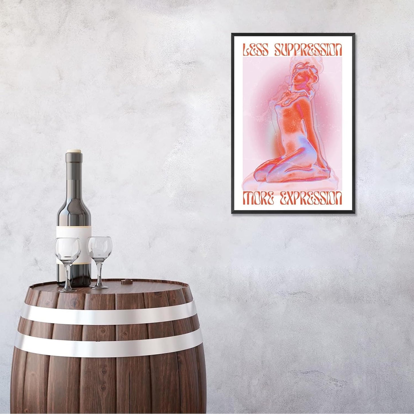 Spiritual Affirmation Art Poster Pink Woman Canvas Wall Art Aesthetic Pictures Sexy Woman Prints Painting Trendy Gradient Aesthetic Wall Decor Living Room Bedroom 12x16in Framed