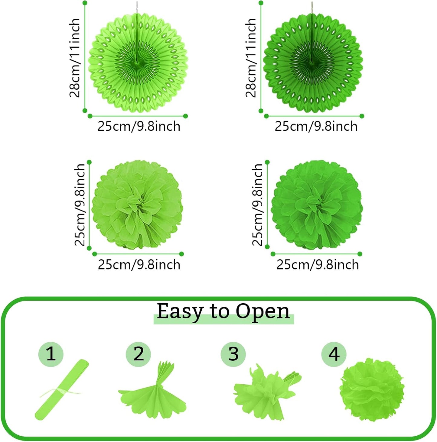 Green Party Decorations, Papar Fans Pompoms Fans Garlands for Birthday Wedding Graduation Summer Forest Carnival St.Patrick's Irish Party Decorations