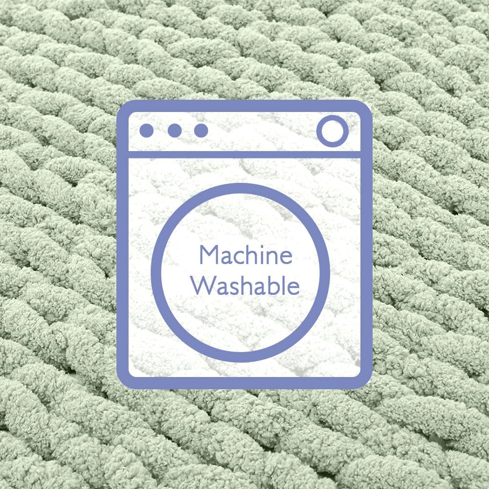 Bigacogo Chunky Knit Throw Blanket for Couch, 40x60 inches, 100% Hand Knitted with Thick Jumbo Chenille Yarn, Cozy Soft Large Rope Knot Cable Crochet Blankets for Sofa Bed Living Room, Sage Green