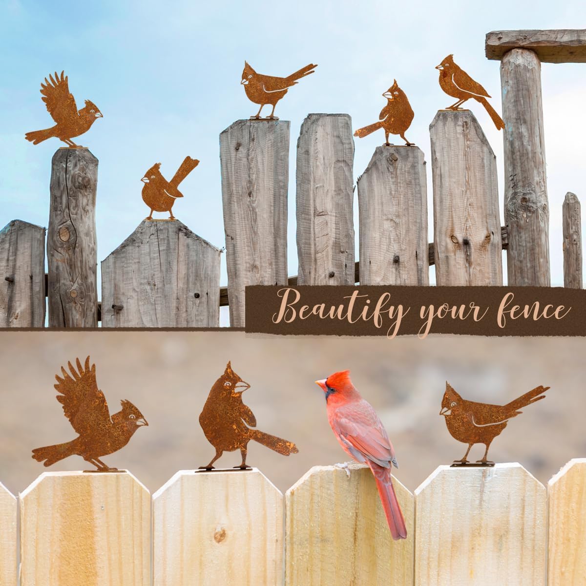 5PCS Rusty Birds Decoration, Garden Decor Spring Decorations Outdoor, Metal Birds Yard Decor Perfect Yard Art and Large Outdoor Ornaments, Cardinal Gifts，Metal Bird Silhouette Statues
