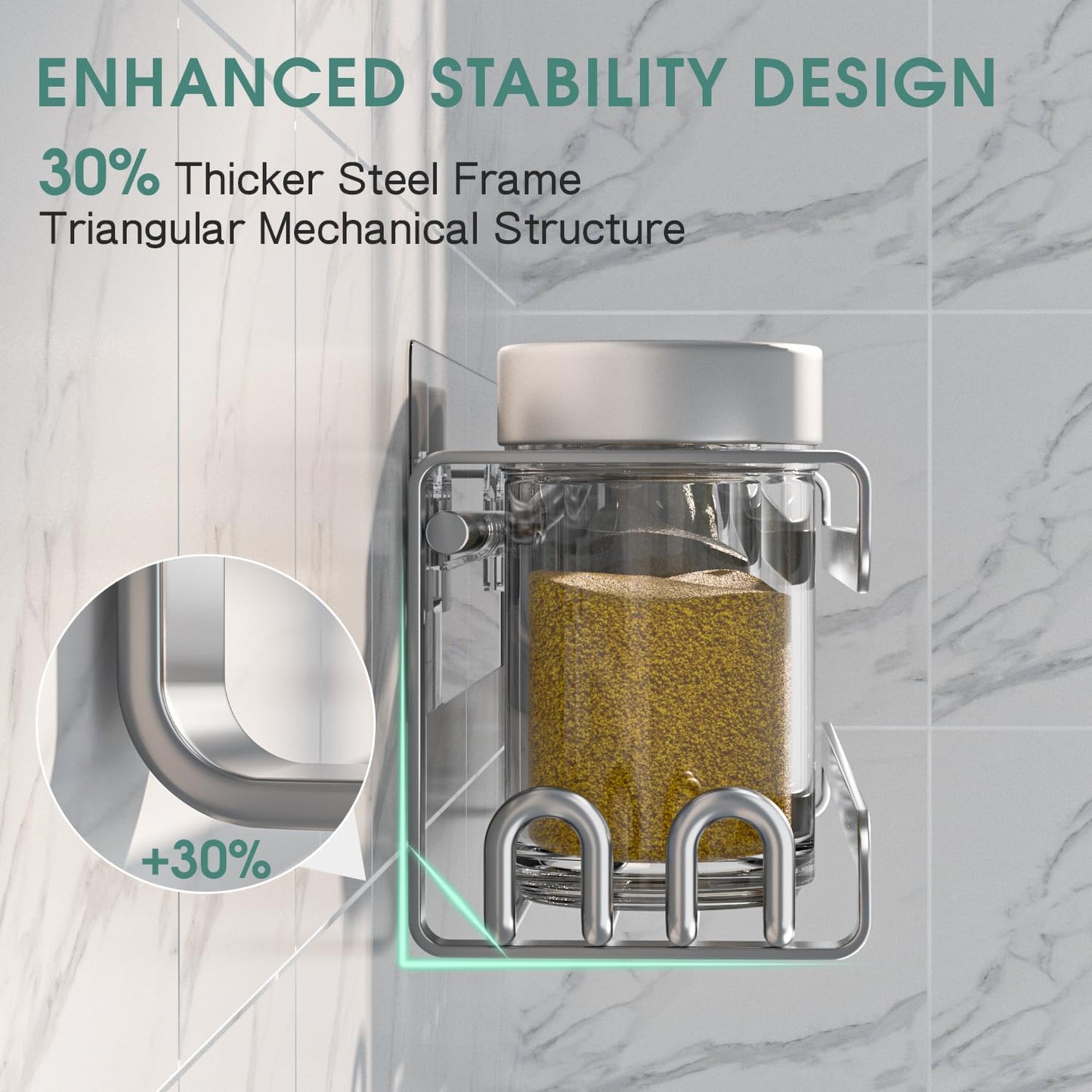 LUCYCAZ 2 Pack Wall Mounted Spice Rack with 16 Hooks, Spice Organizer Shelf for Stove Cabinet Pantry Door,Screw or Adhesive Spice Shelf Hanging Wall Spice Rack in Kitchen and RV (Silver, 2 PACK)