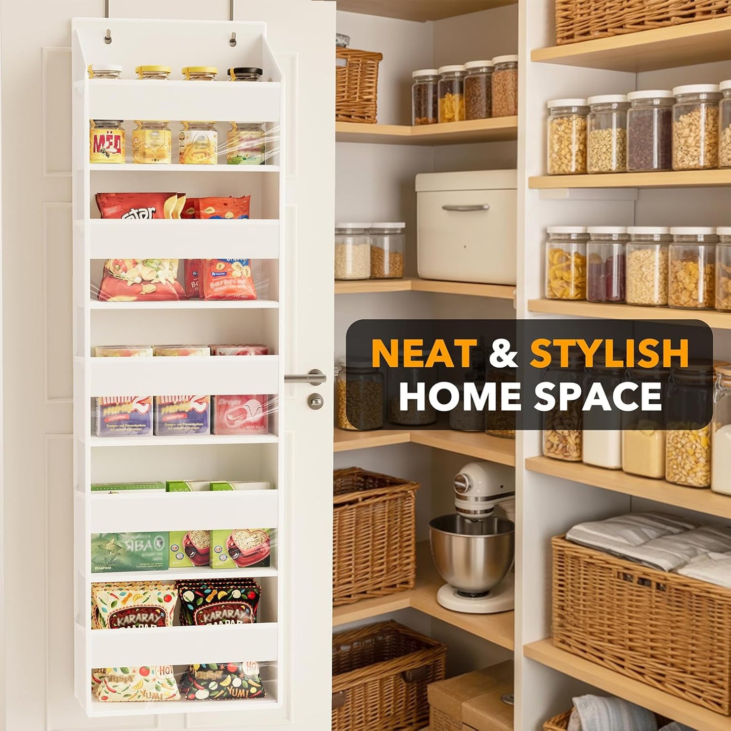 SpaceAid 2 Pack Over The Door Organizer with 5 Large Pockets and 10 Mesh Side Pockets, 5 Layers Door Organizer Hanging with Clear Window for Bedroom, Bathroom, Pantry and Nursery, White