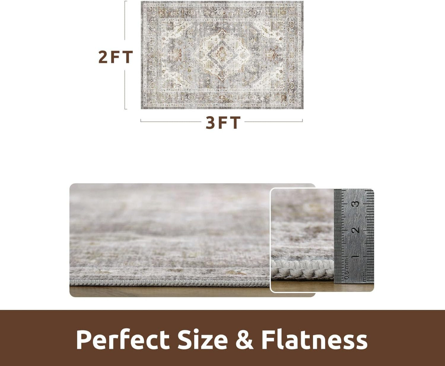 AMOAMI-2X3 Small Rug-Washable Rugs Entryway Mat Indoor-Soft Vintage Non Slip Rugs for Kitchen Laundry Room Bathroom Grey Decorative Accent Rug for in Front of Sink 24 Inch x36 Inch