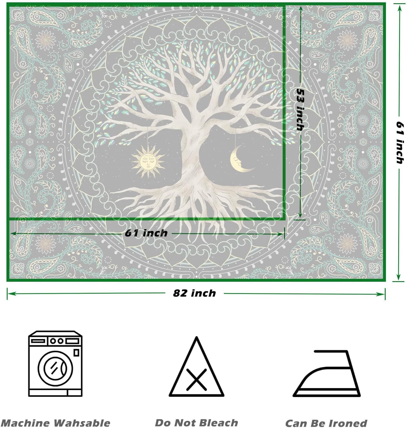 FORATER Tree of Life Wall Hanging - Aesthetic Sun and Moon Tapestry with Vintage Paisley Flowers (53 x 61 inches, Multicolor) for Bedroom, Living Room, Dorm