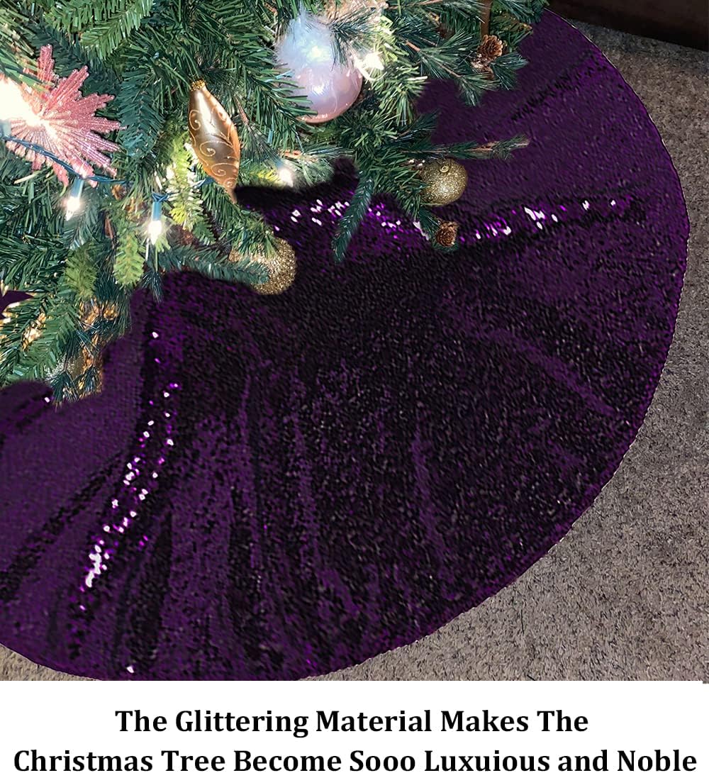 Partisout Sequin Tree Skirt - Glitter, Cotton, Colorful, Slim 36 Inch Tree Skirt for Christmas & Halloween