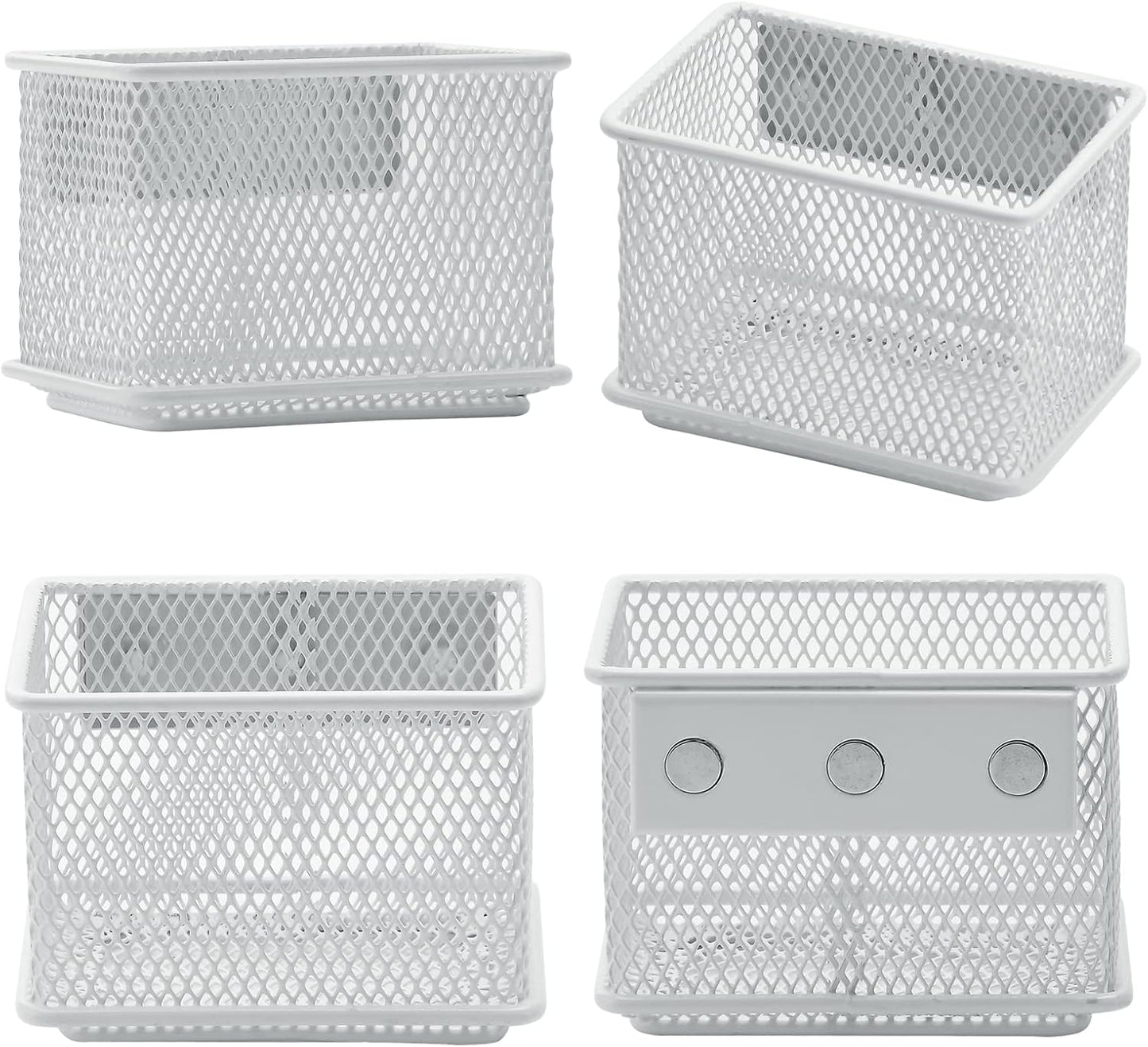 dedoot 2 Pack Pen Holder, 3.45x2.3x2.6inch Magnetic Basket Locker Organizer Metal Mesh Pencil Memo Holder for Whiteboard, Fridge, Desk, Offices,White