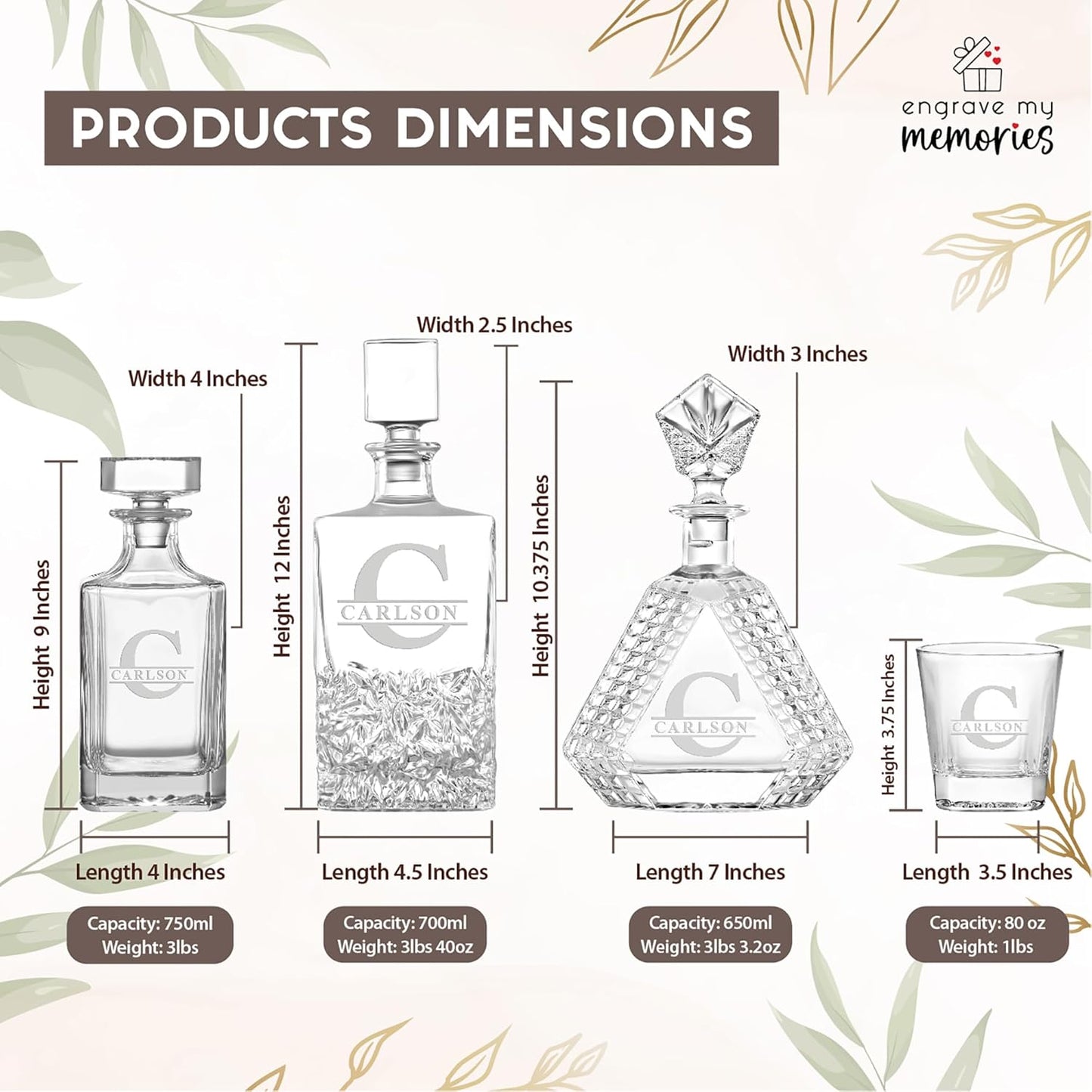 Personalized Triangle Whiskey Decanter Set for Men 650ml Luxury Gift for Groomsman, Liquor Decanters with 2 or 4 Glasses for Birthday, Retirement, Weddings - 24 Engraved Design Options