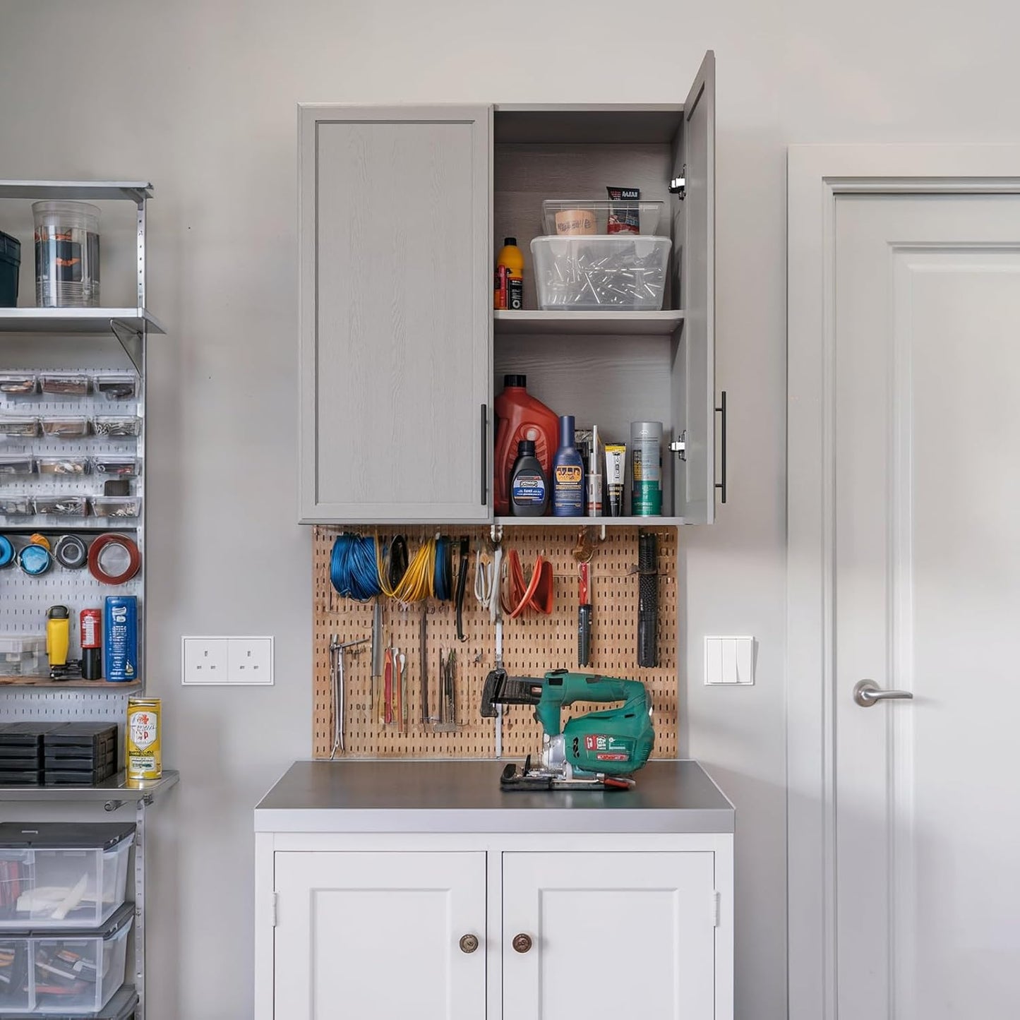 FIMELLO 30" Laundry Room Cabinets Wall Mounted, Ashen Gray