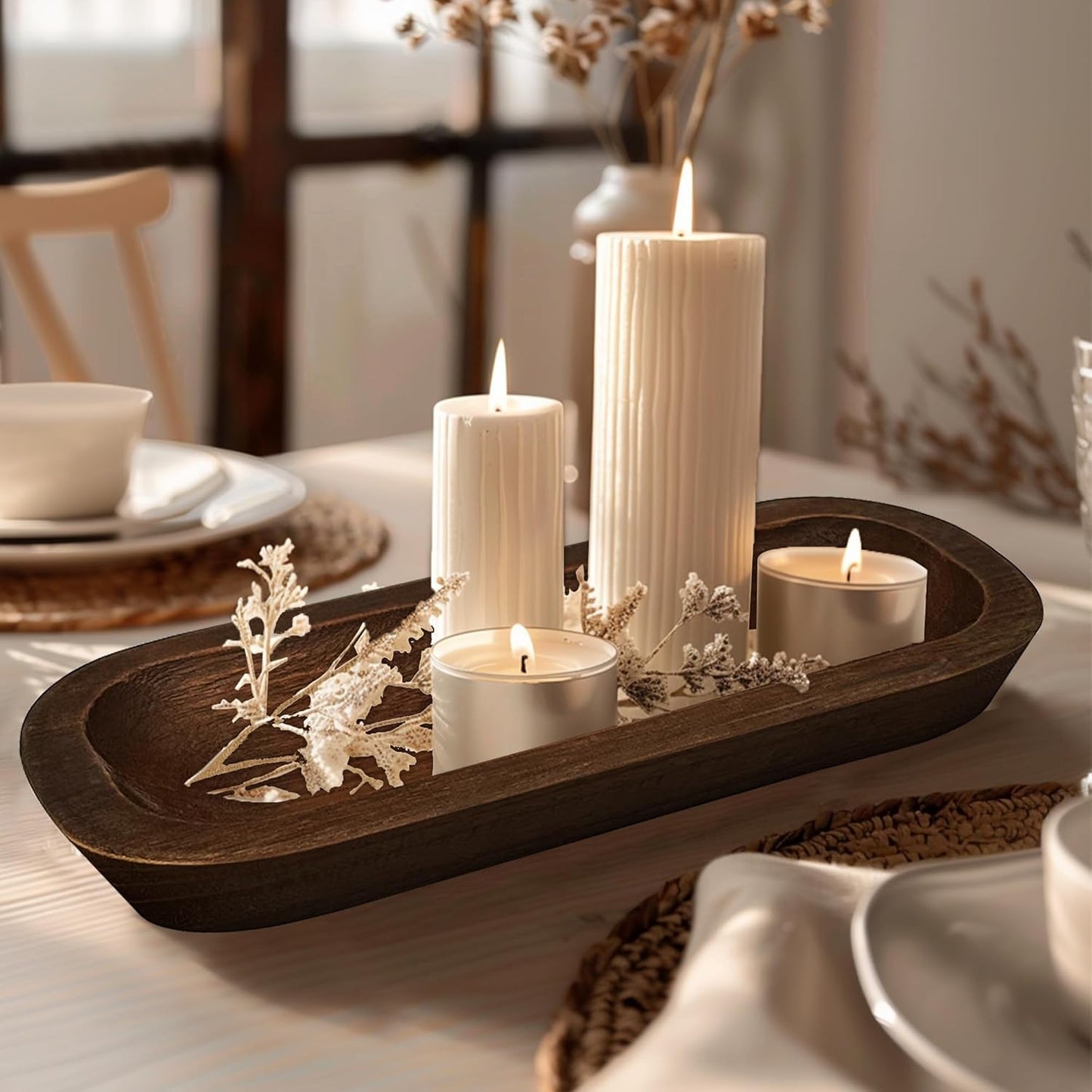 Royxen 8 Pack Dough Bowl for Candle, Wooden Dough Bowls Paulownia, Rustic Bowl Vintage, Bowls for Candle, 14.5 x 5.5 Inch, Brown