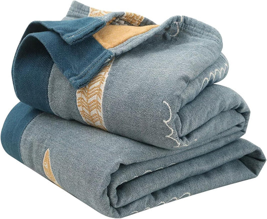 MSGKV Boho Throw Blanket 100% Cotton Woven Throw Blanket for Couch Sofa Bed Double Sided Knit Warm Blanket Cover Sheet Reversible Wearable Summer Blankets, 60''Wx 80''L