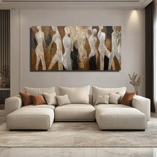 CHUDANHAO Graffiti Line Artwork Brown Picture Wall Decor Black Abstract Wall Art for Living Room Hotel Office Wall Hanging Decor 29"x58" Large Size